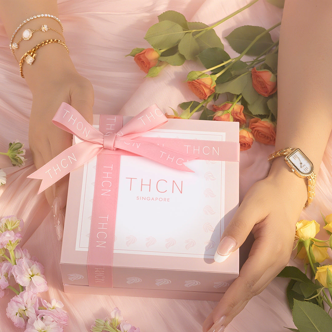 THCN Ladies Gold Watch & White Onyx Bracelets Gift Set