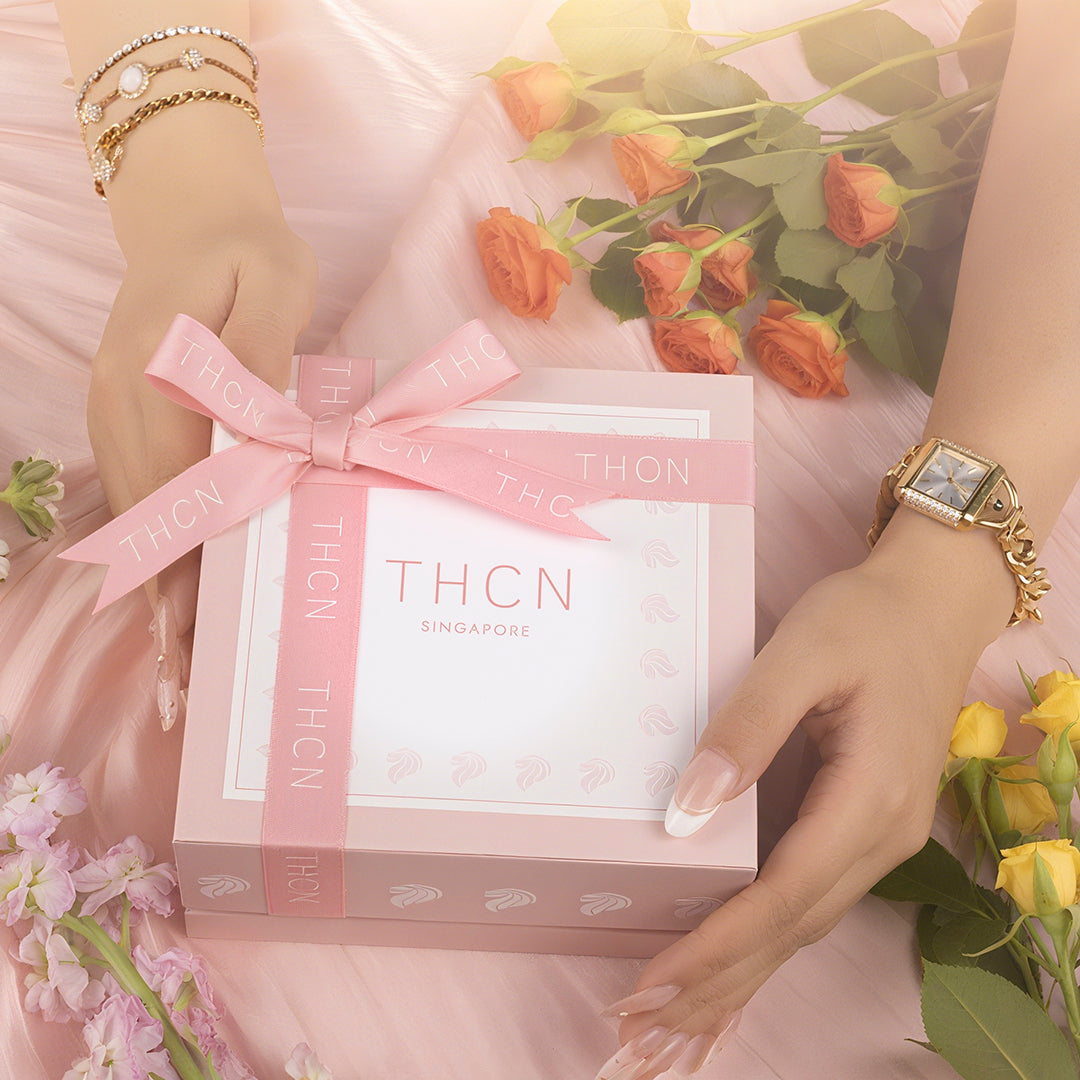 THCN Ladies Gold Watch & White Onyx Bracelets Gift Set