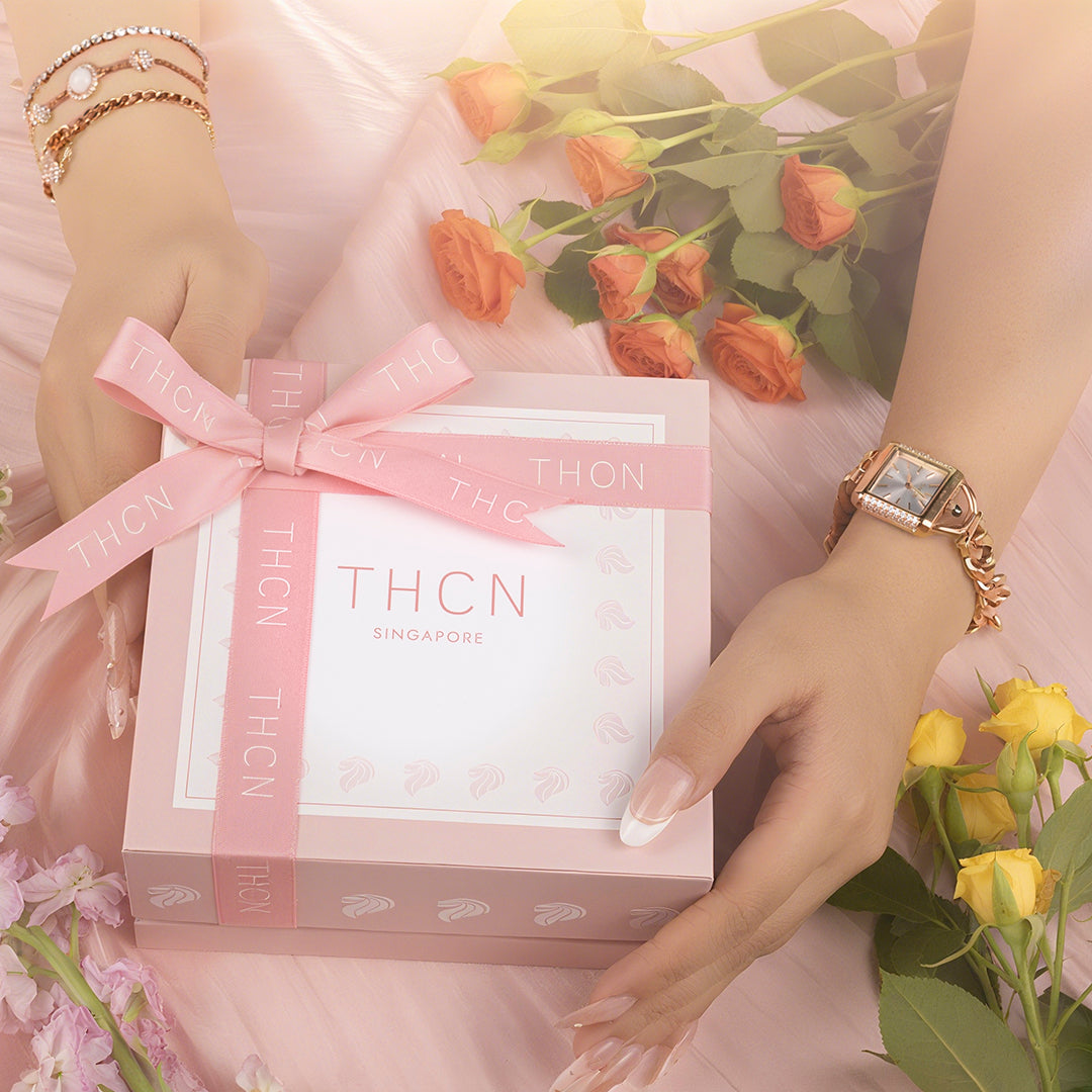 THCN Ladies Rosegold Watch & White Onyx Bracelets Gift Set