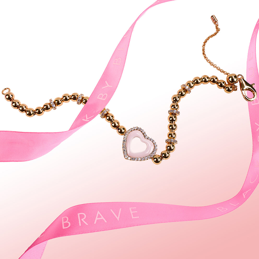 Love Heart Pink Ceramic Bracelet 18K Rose Gold Plated