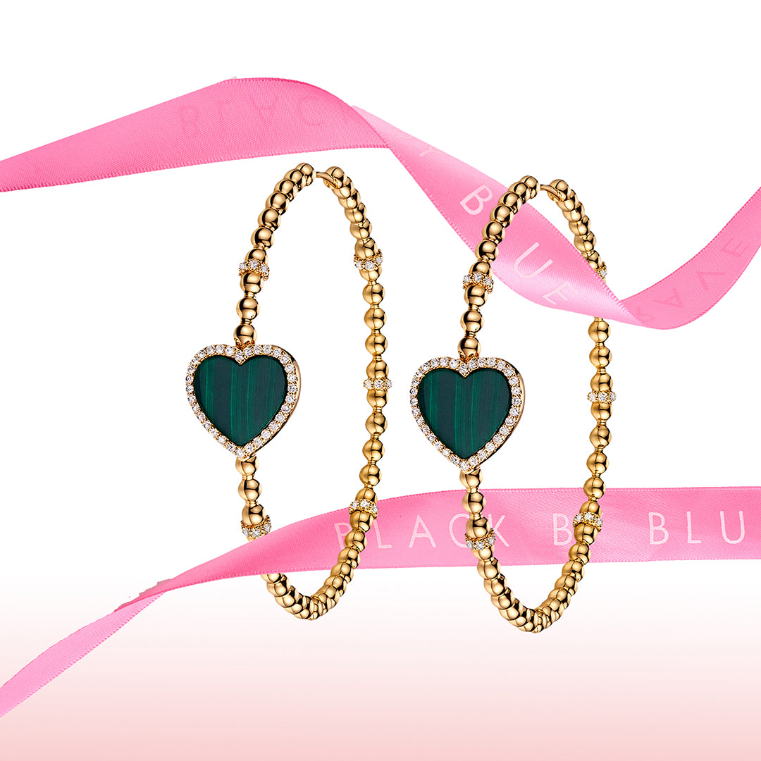 Love Heart Malachite Earrings 18K Gold Plated 45mm