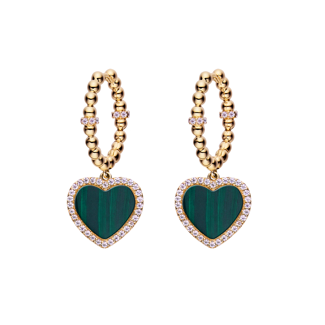 Love Heart Malachite Earrings 18K Gold Plated 20mm