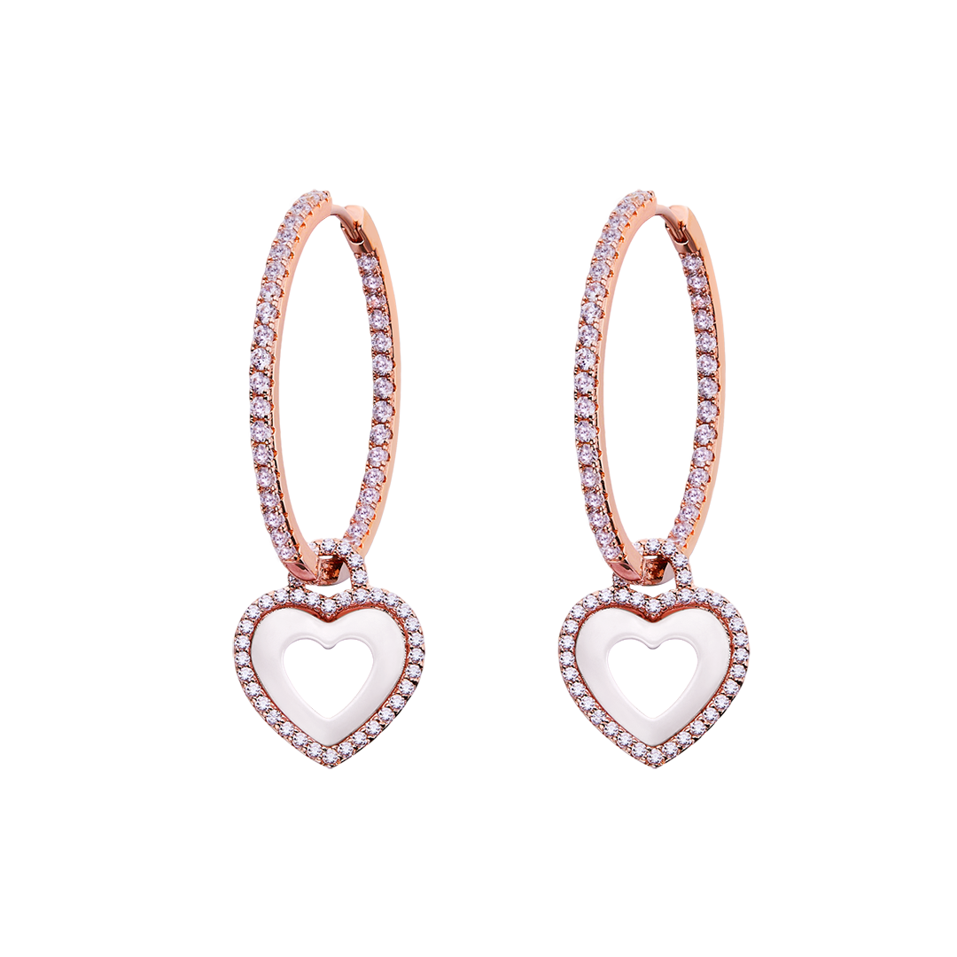 Love Heart White Ceramic Earrings 18K Rose Gold Plated 35mm