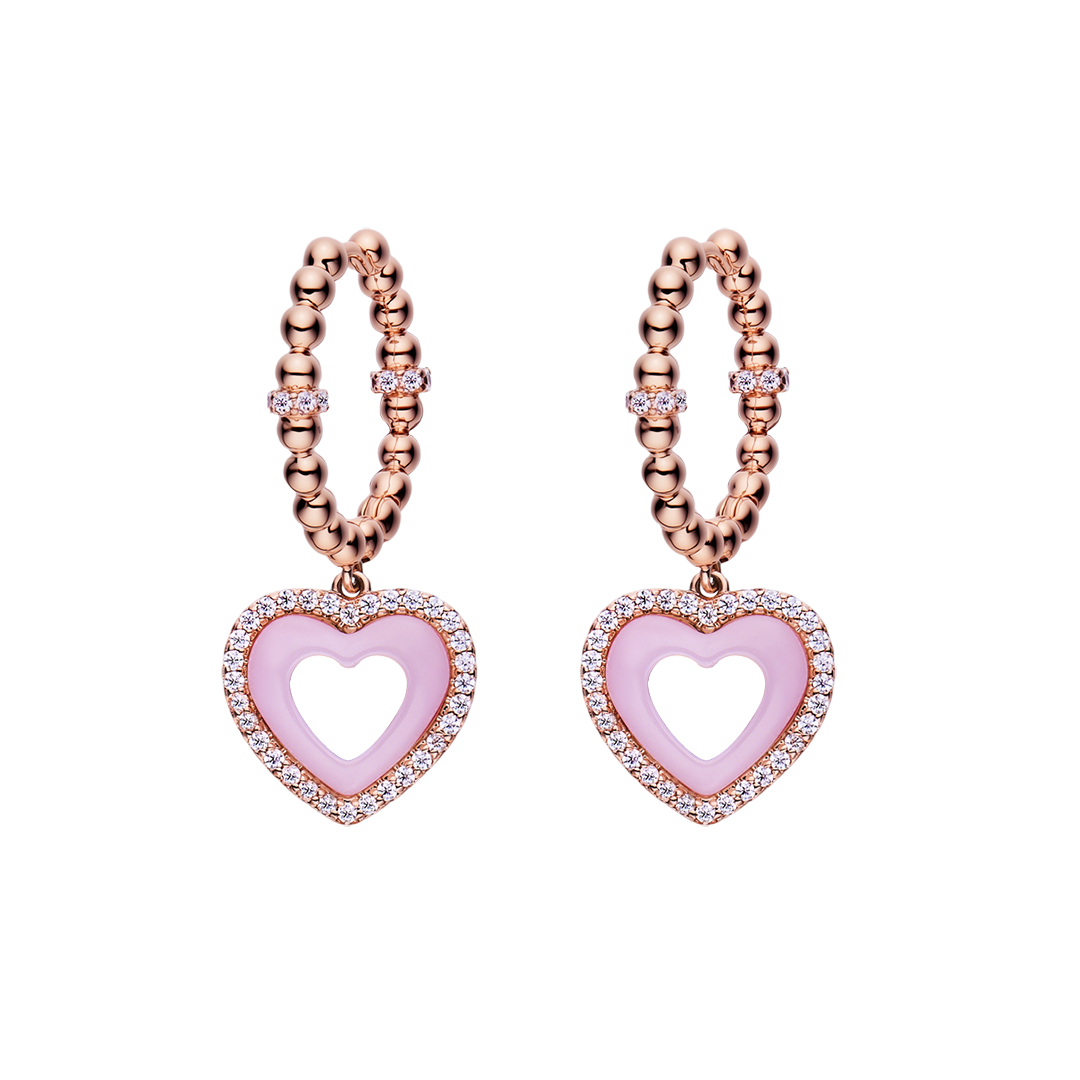 Love Heart Pink Ceramic Earrings 18K Rose Gold Plated 20mm