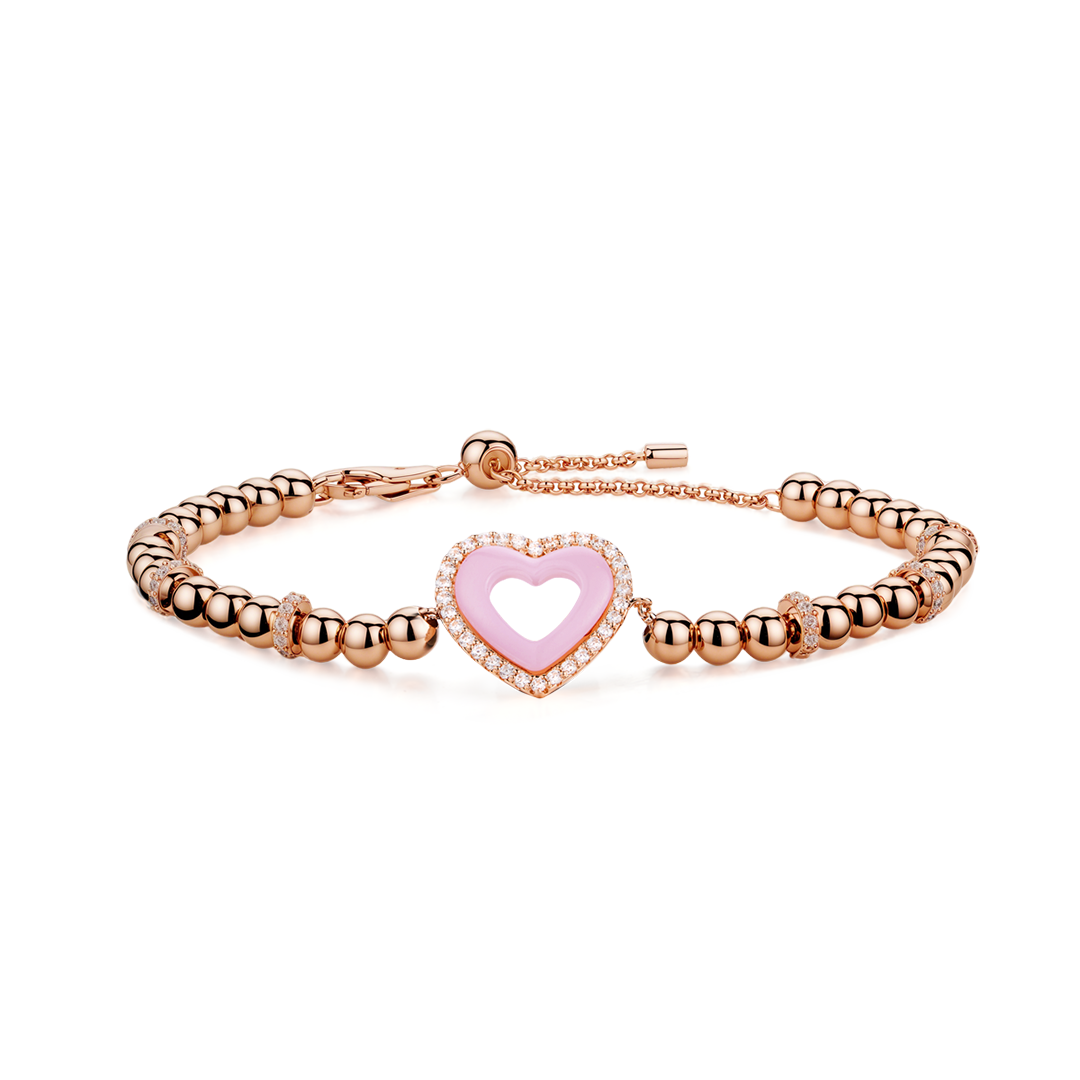 Love Heart Pink Ceramic Bracelet 18K Rose Gold Plated