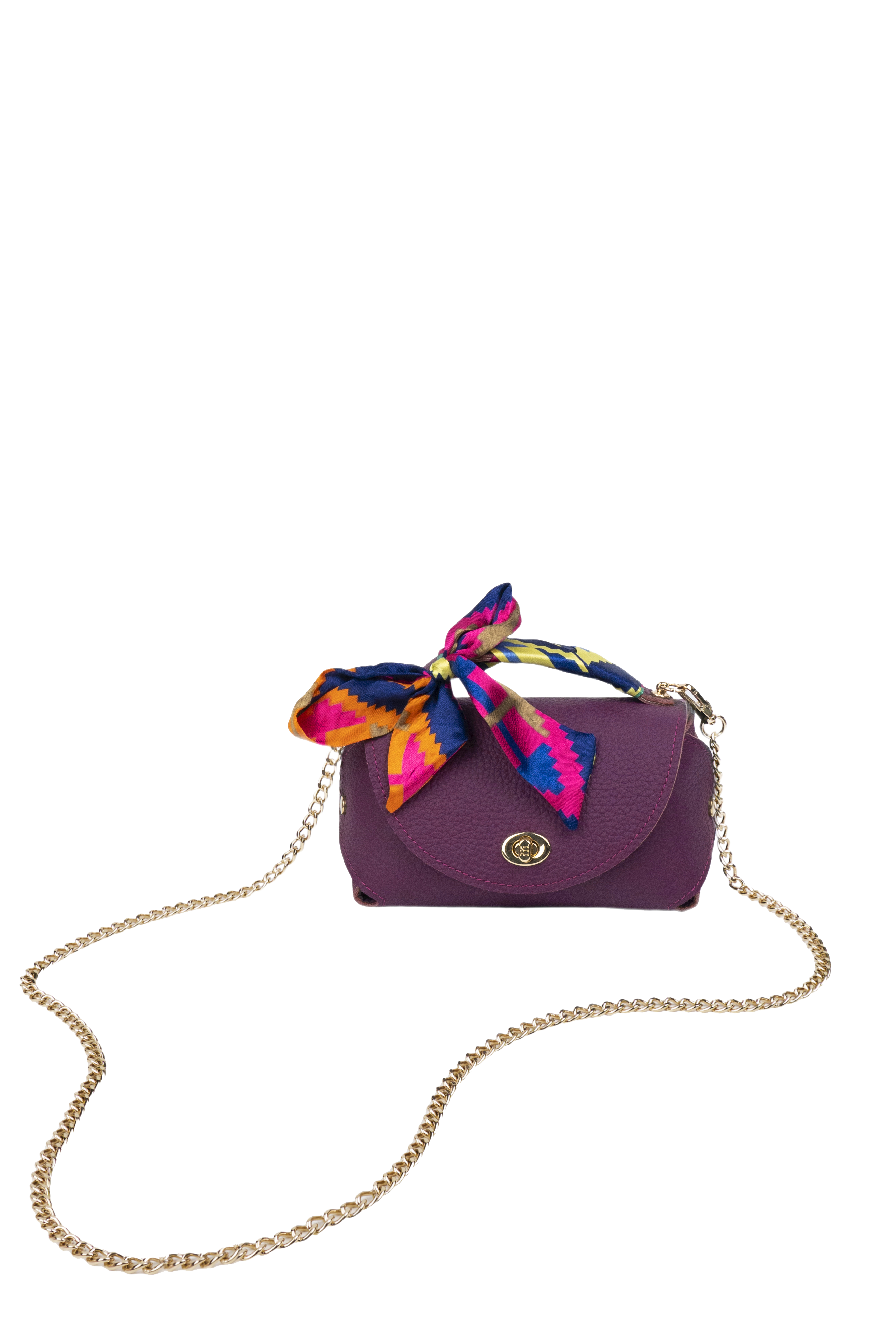 Everly M Genuine Pebble Purple Leather Saddle Bag and Scarf