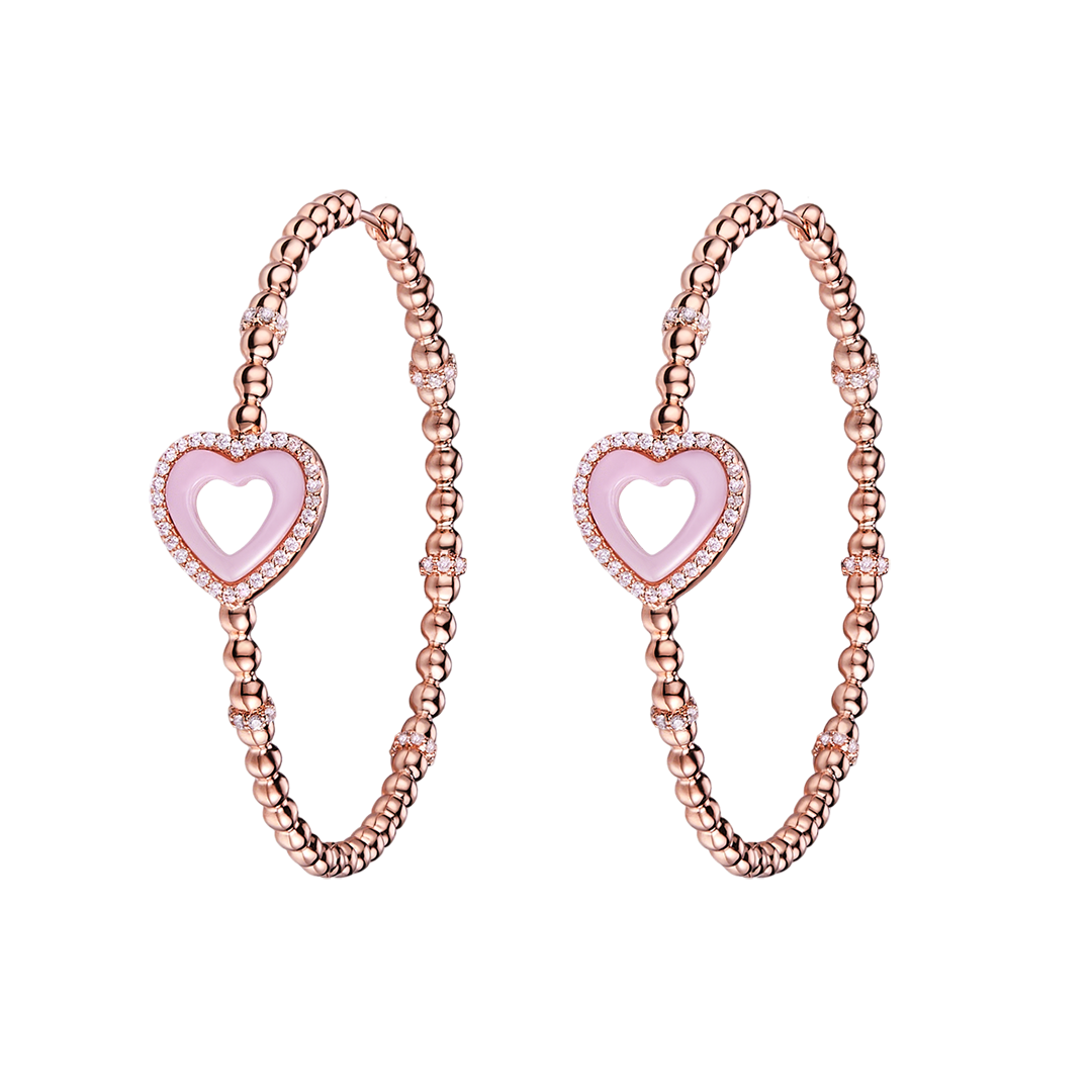 Love Heart Pink Ceramic Earrings 18K Rose Gold Plated 45mm