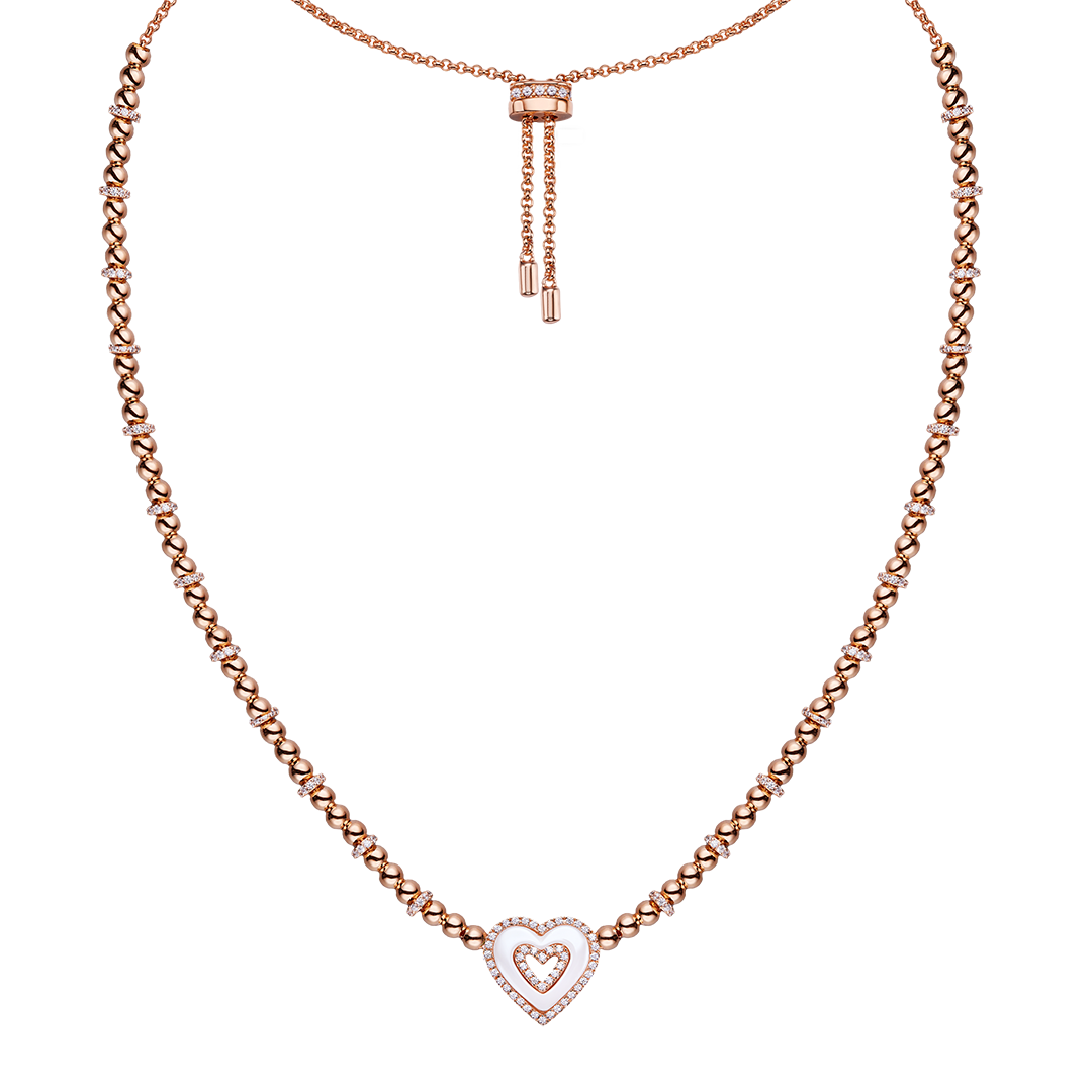 Love Heart White Ceramic Double Heart Necklace 18K Rose Gold Plated