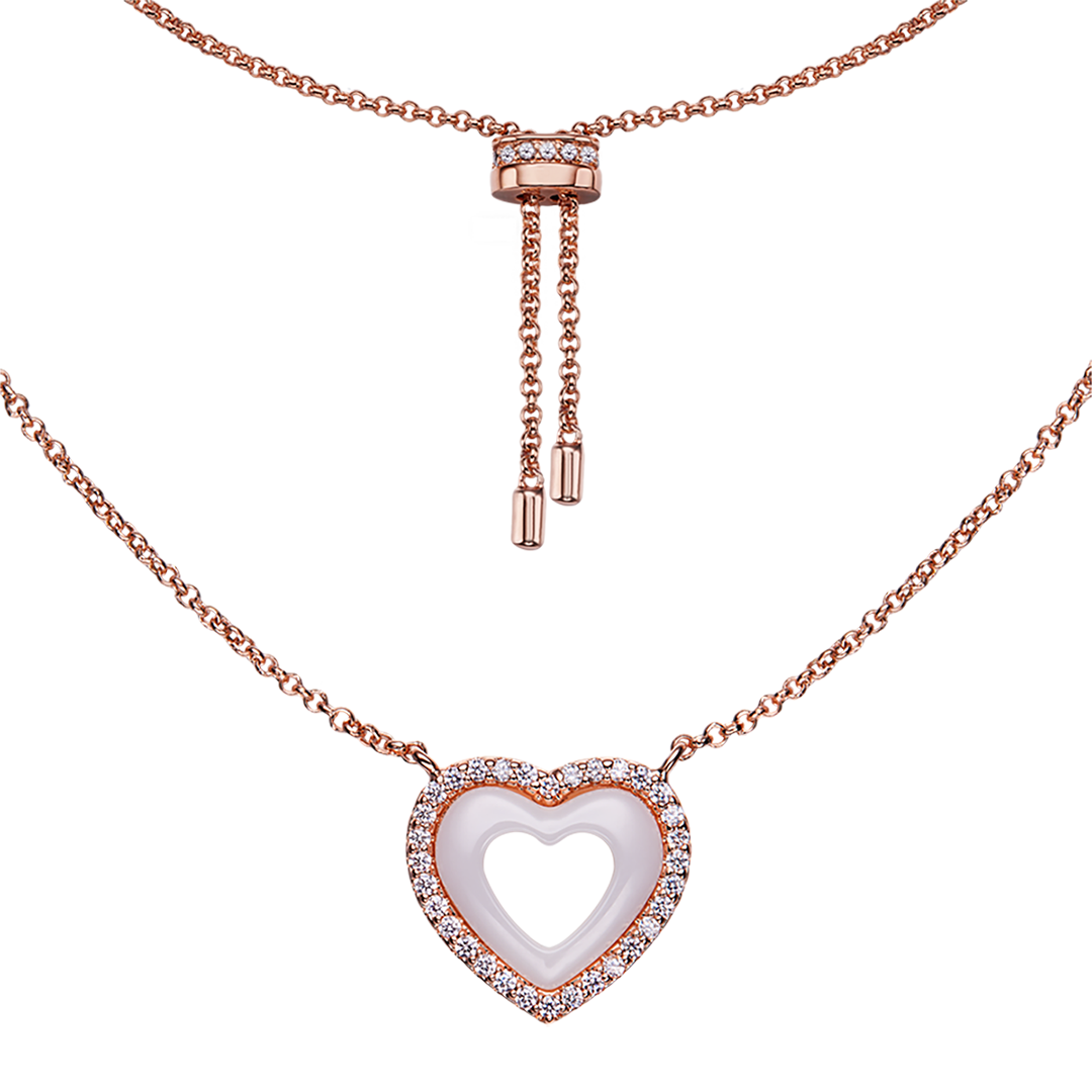 Love Heart White Ceramic Necklace 18K Rose Gold Plated