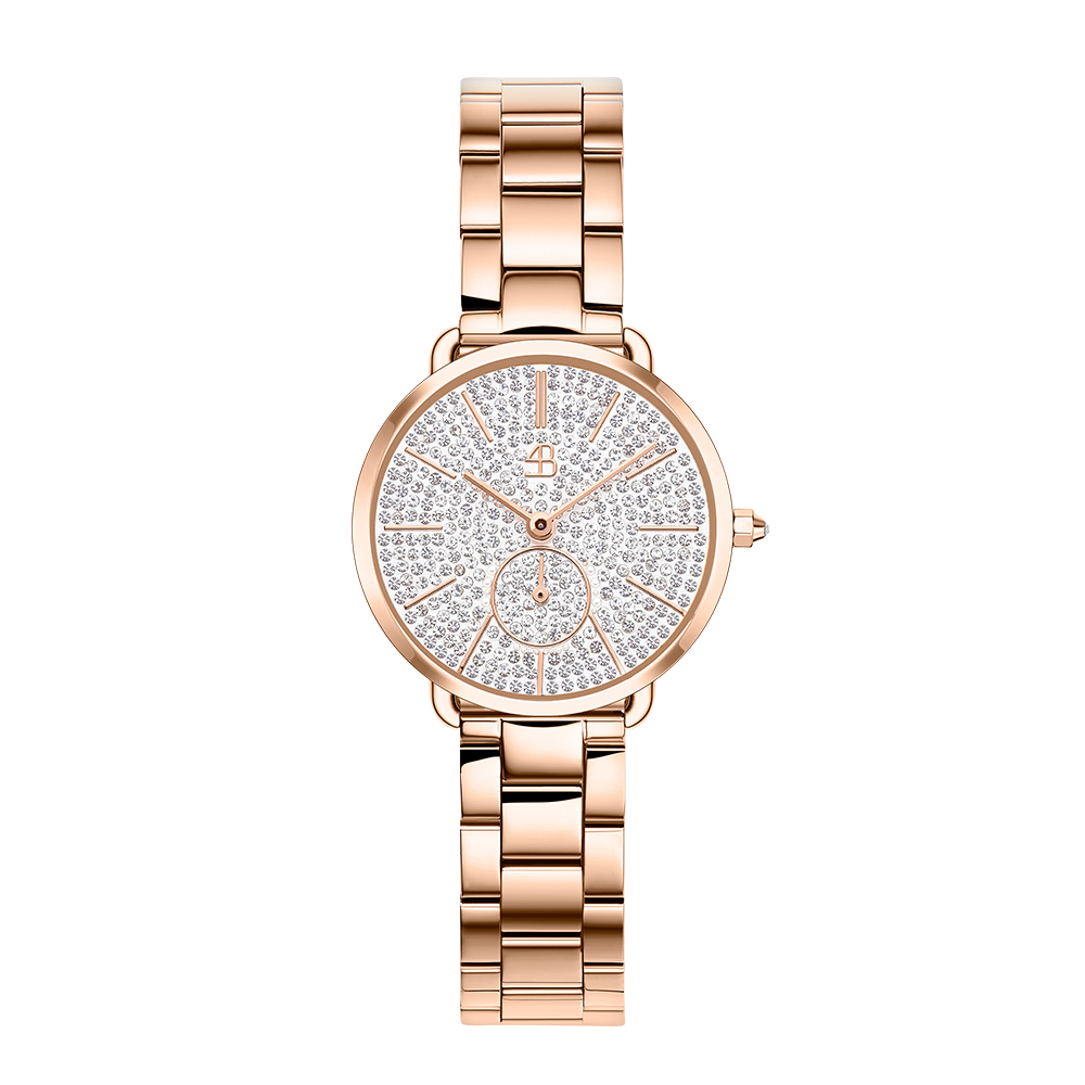 Lucky Star 28mm White Crystal Dial Rosegold Bracelet Watch - 4B2711 - front - Black By Blue Brave
