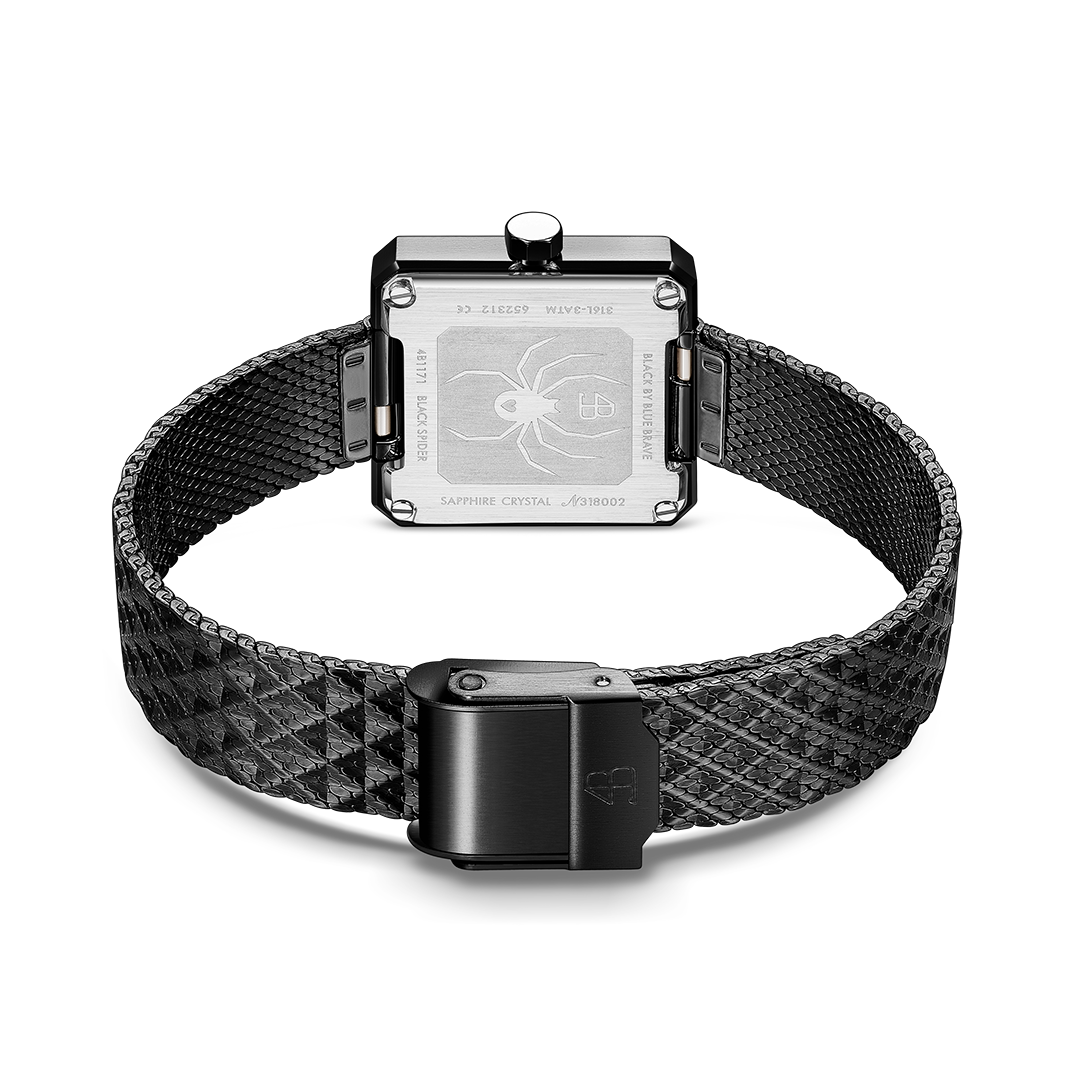 Spider 24mm Red & Black Dial Black Meshband Watch - 4B1171 - Back side - Black By Blue Brave