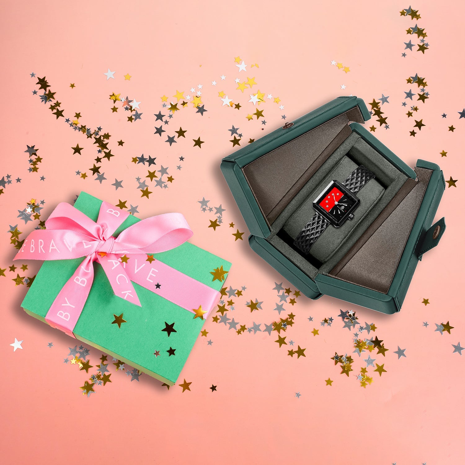 Spider 24mm Red & Black Dial Black Meshband Watch - 4B1171 - Gift Box - Black By Blue Brave