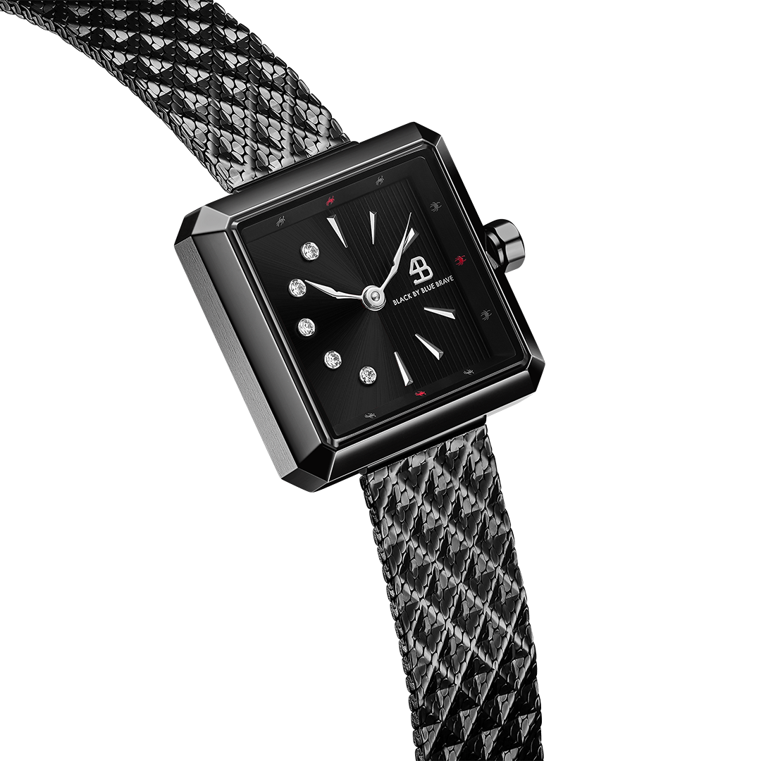 Spider 24mm Black & White Dial Meshband Watch - 4B1173 - side view - Black By Blue Brave