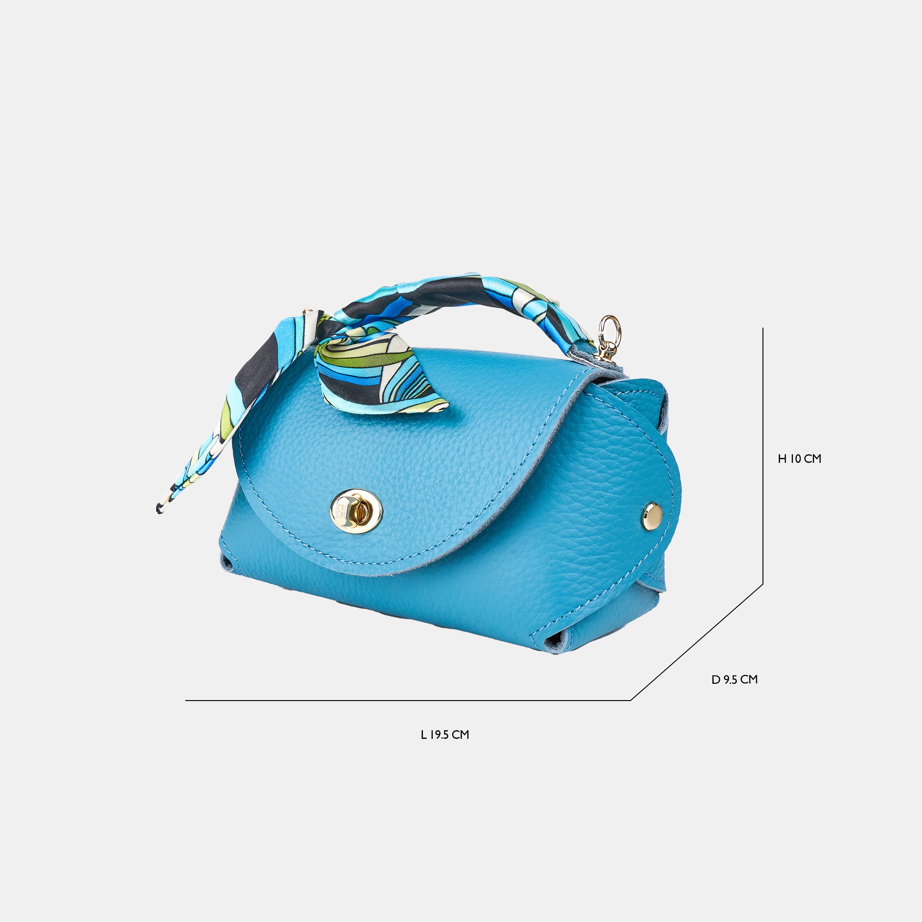 Everly M Genuine Pebble Blue Leather Saddle Bag and Scarf