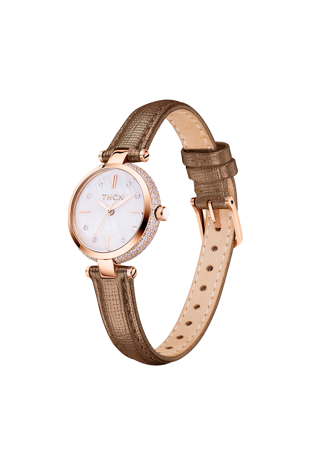THCN T· I Mother-of-Pearl Dial Brown Leather Strap Watch