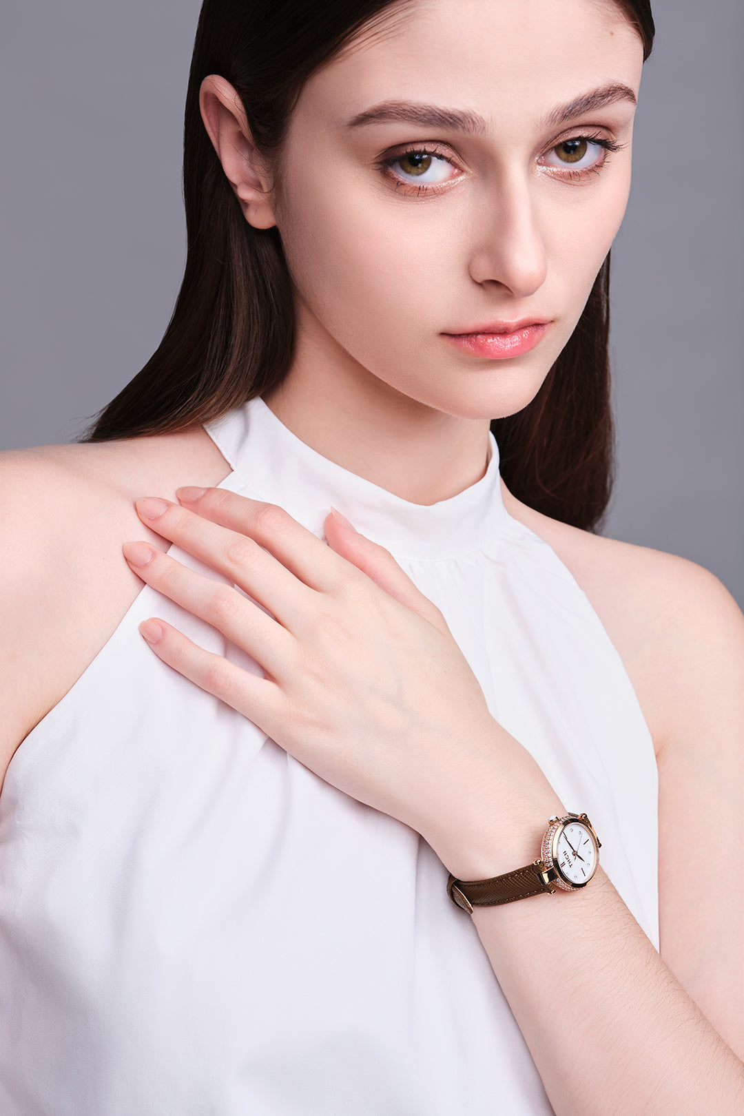 THCN T· I Mother-of-Pearl Dial Brown Leather Strap Watch