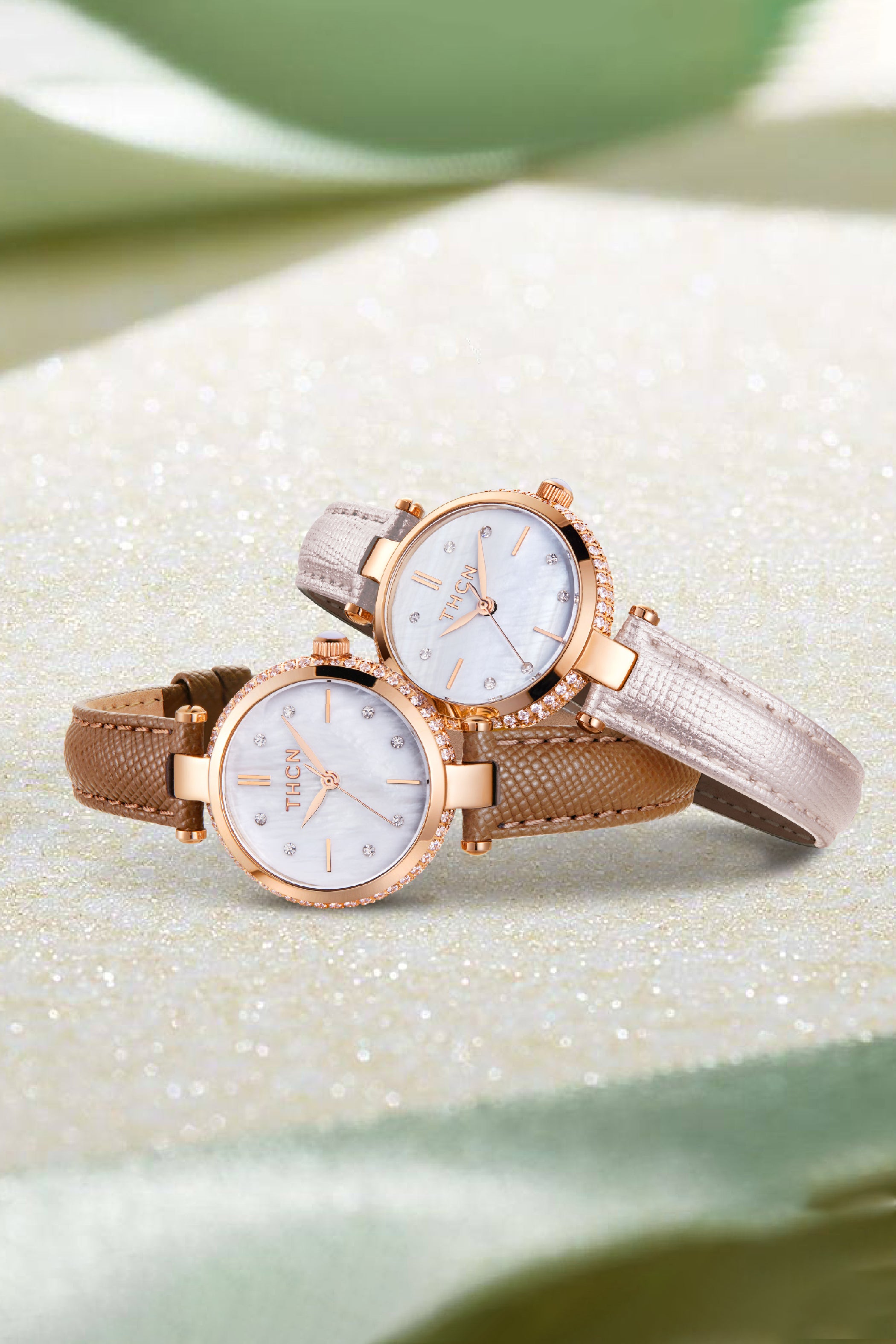 THCN T· I Mother-of-Pearl Dial Brown Leather Strap Watch