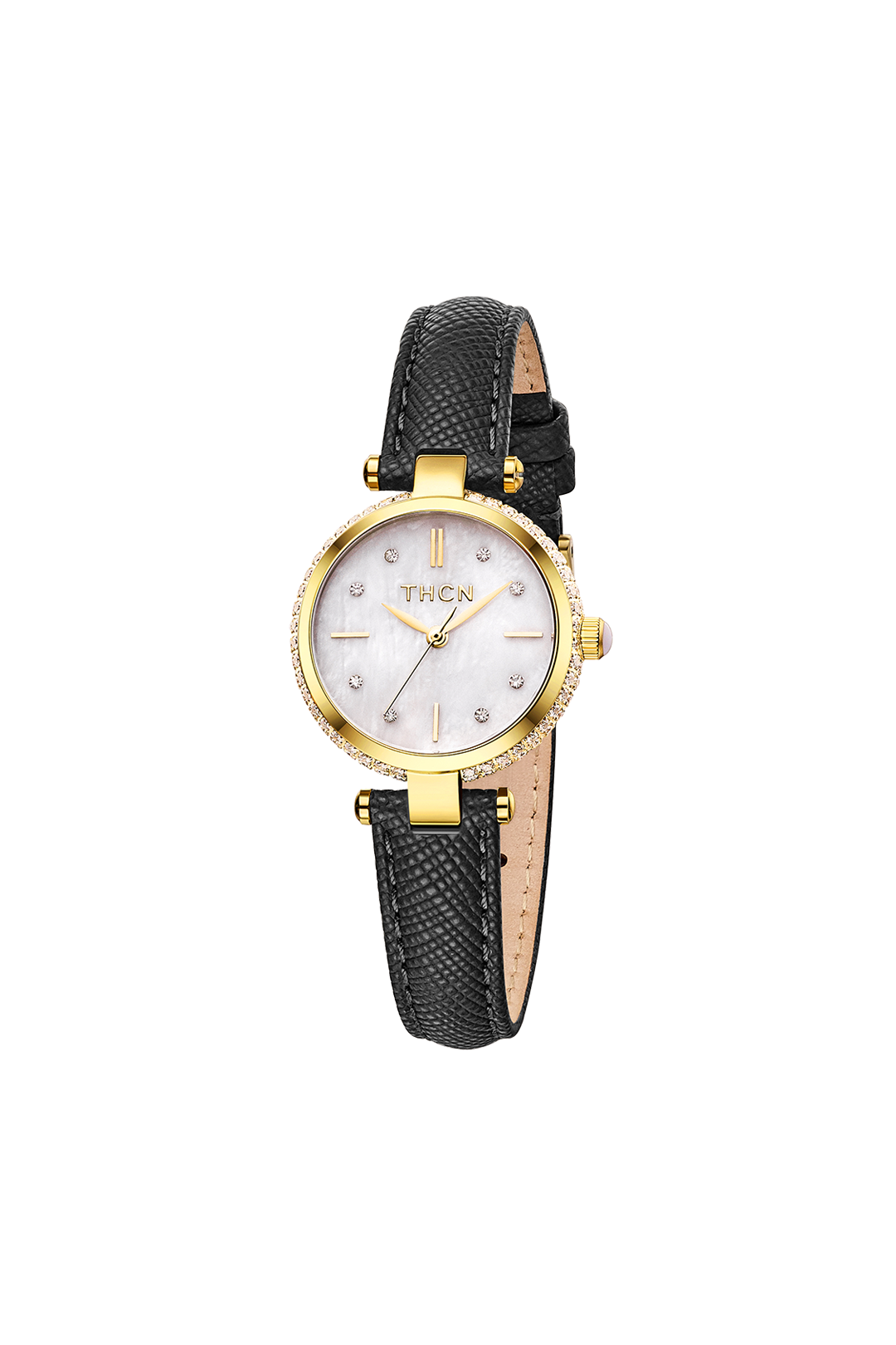 THCN T· I Mother-of-Pearl Dial Black Leather Strap Watch