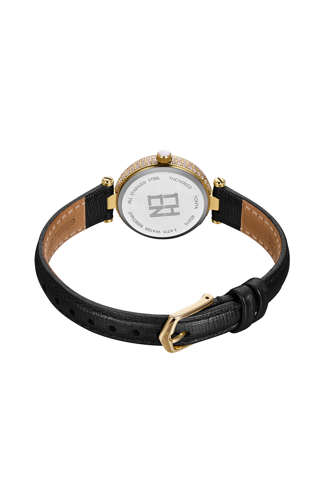 THCN T· I Mother-of-Pearl Dial Black Leather Strap Watch