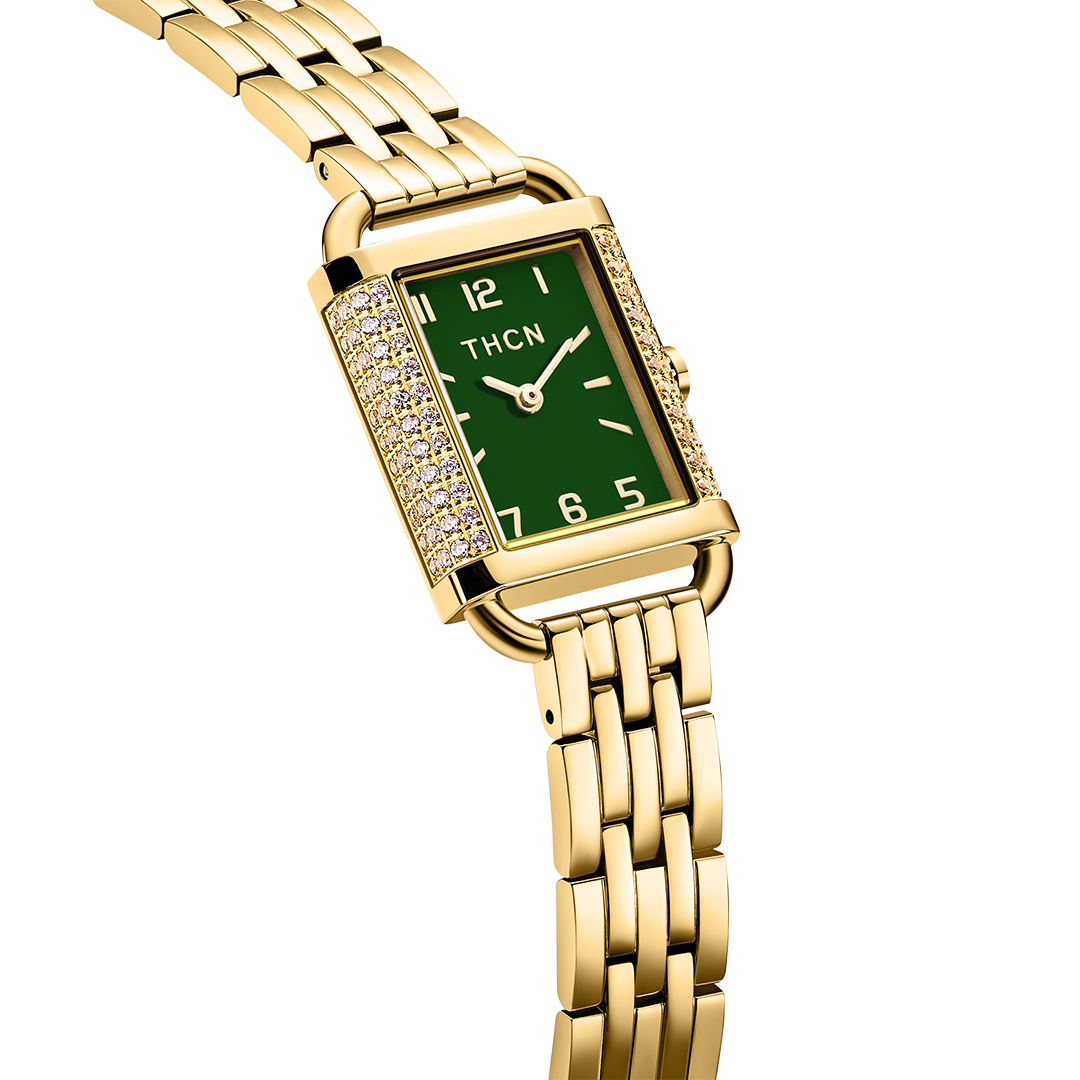 THCN Ladies Gold Watch & Malachite Bracelets Gift Set