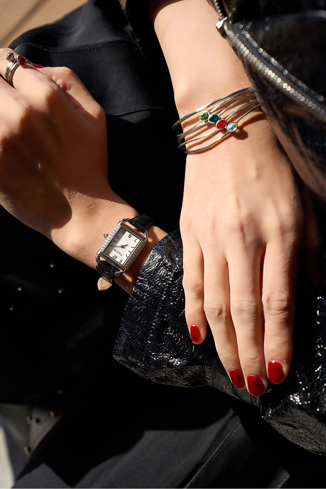 THCN H· II Eggshell White Dial Black Leather Strap Watch