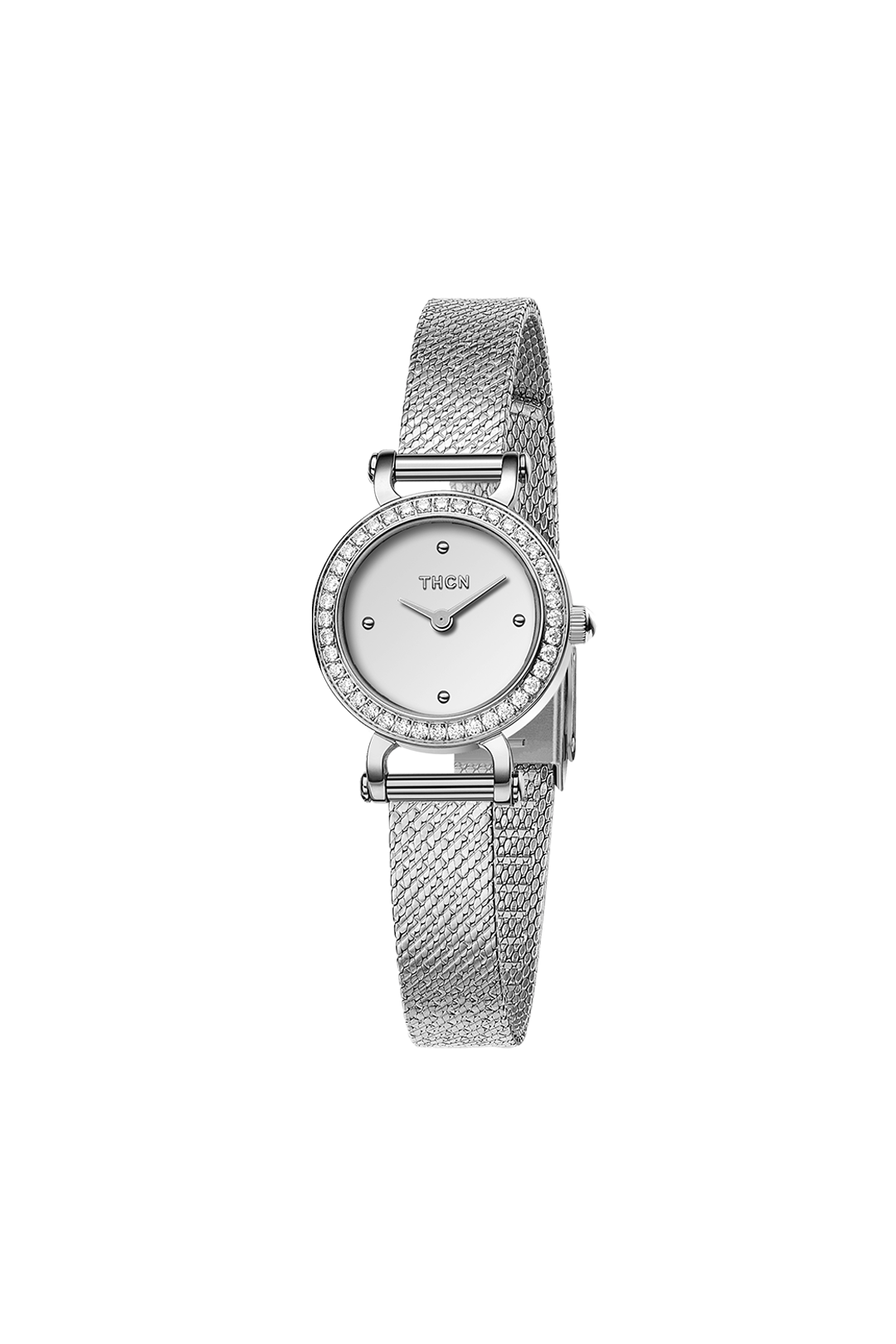 THCN C· I Eggshell White Dial Silver Mesh Band Watch