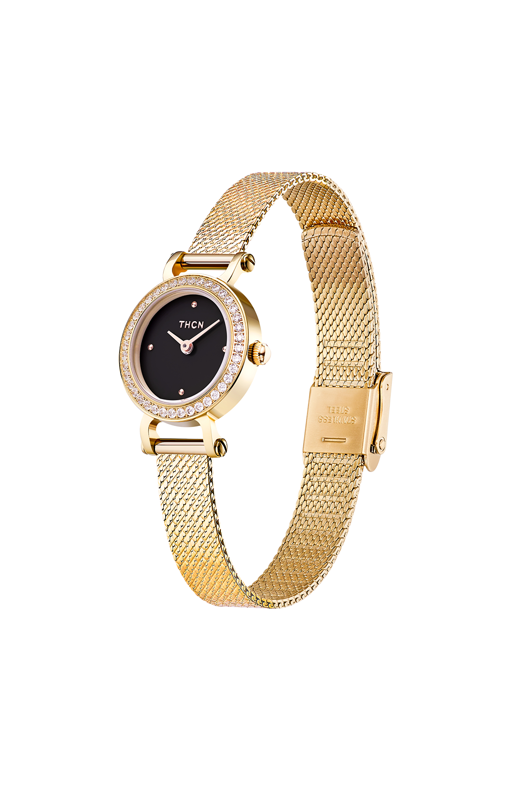 THCN C· I Reflection Black DIal Gold Mesh Band Watch