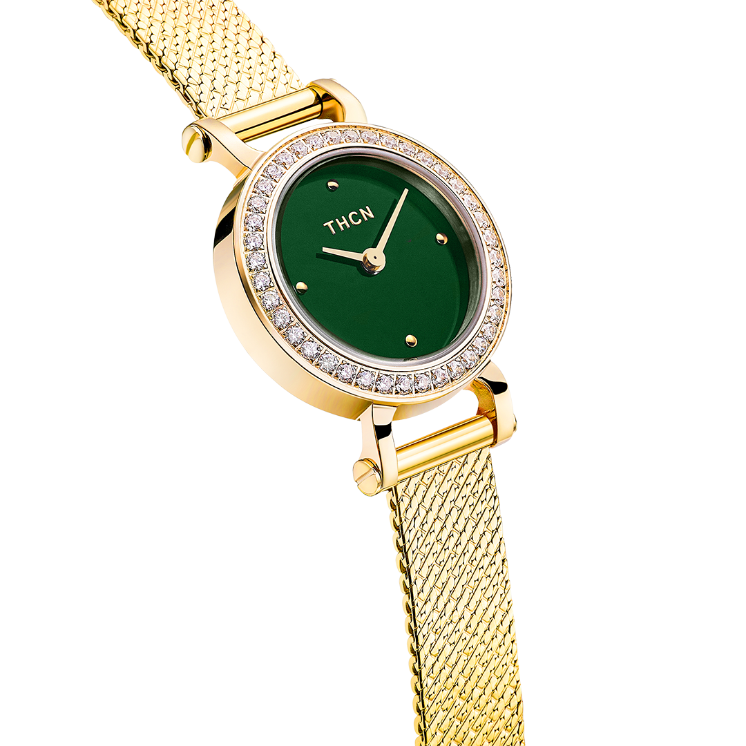 THCN Ladies Gold Watch & Malachite Bracelets Gift Set