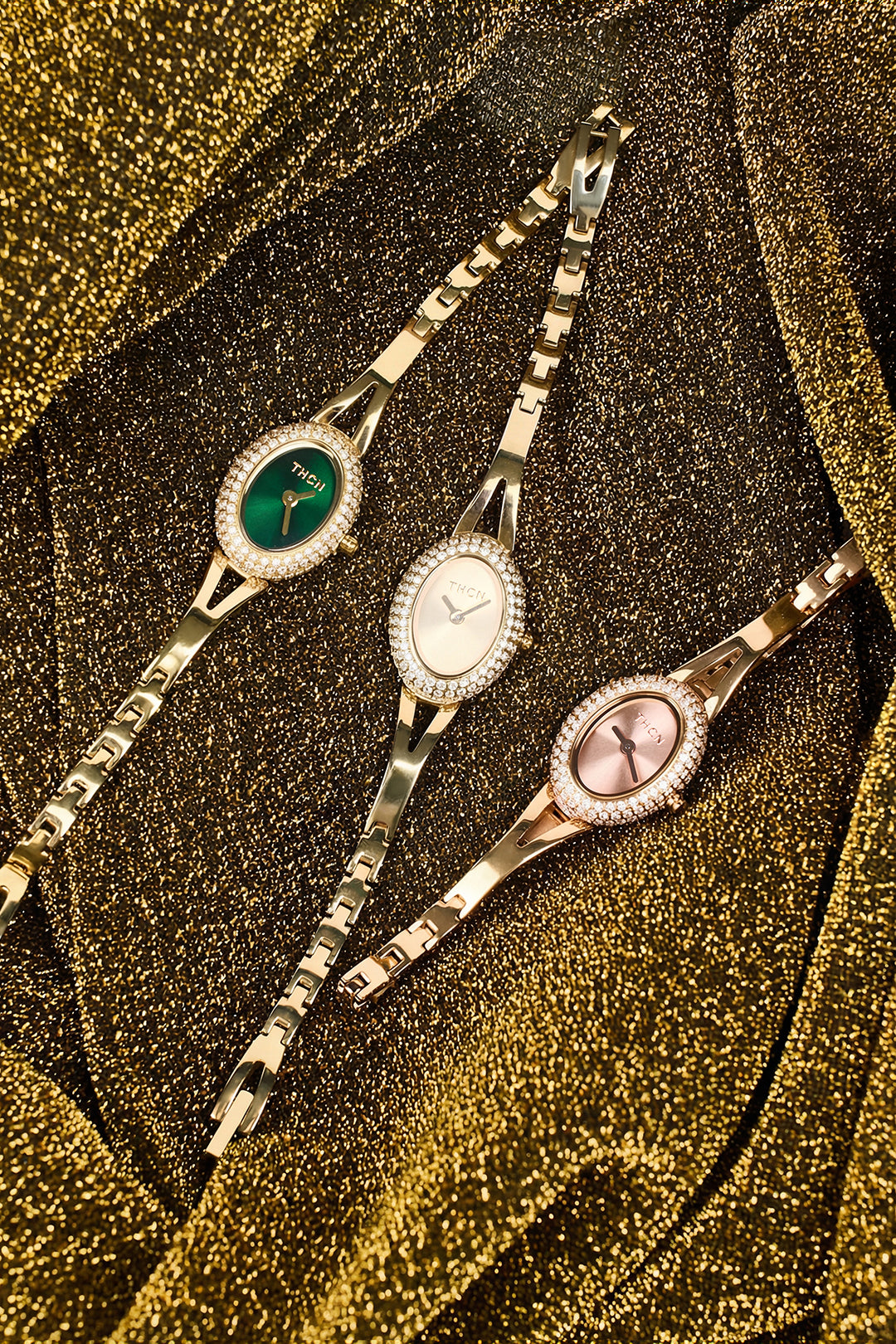 THCN N· I Mini Green Sunray Dial Gold Jewelry Watch