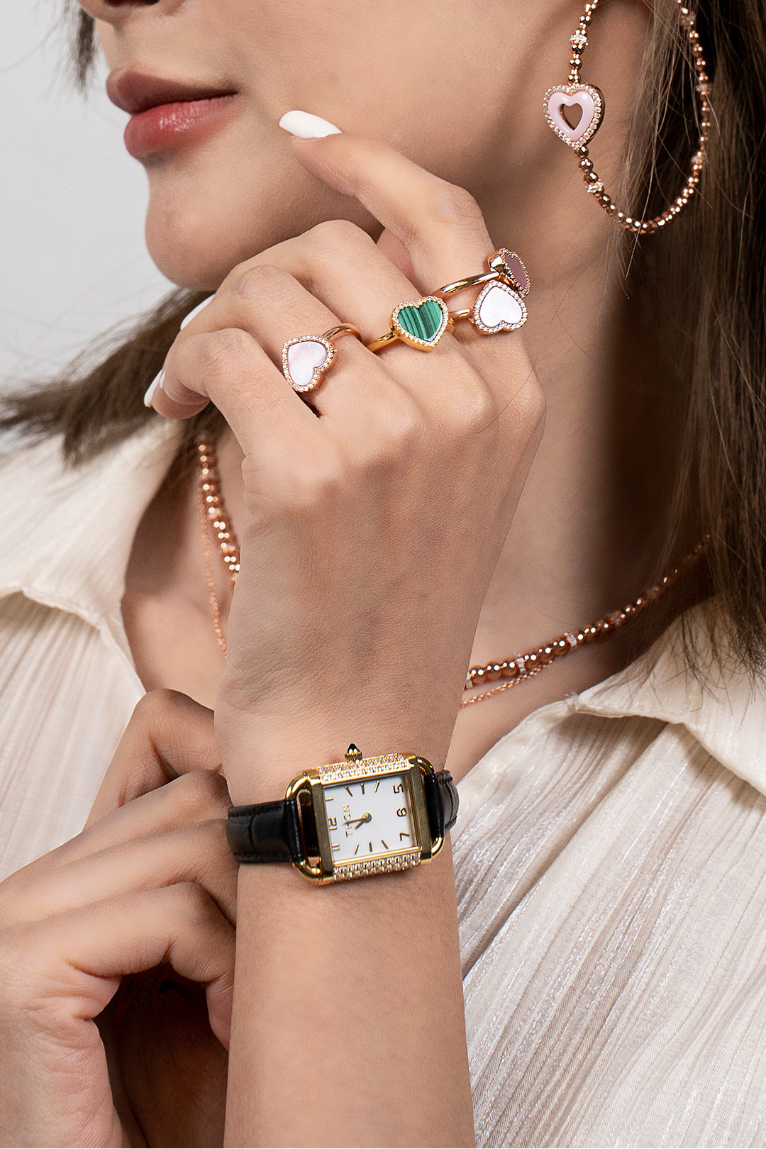 THCN H· II  Eggshell White Dial Black Leather Strap Watch