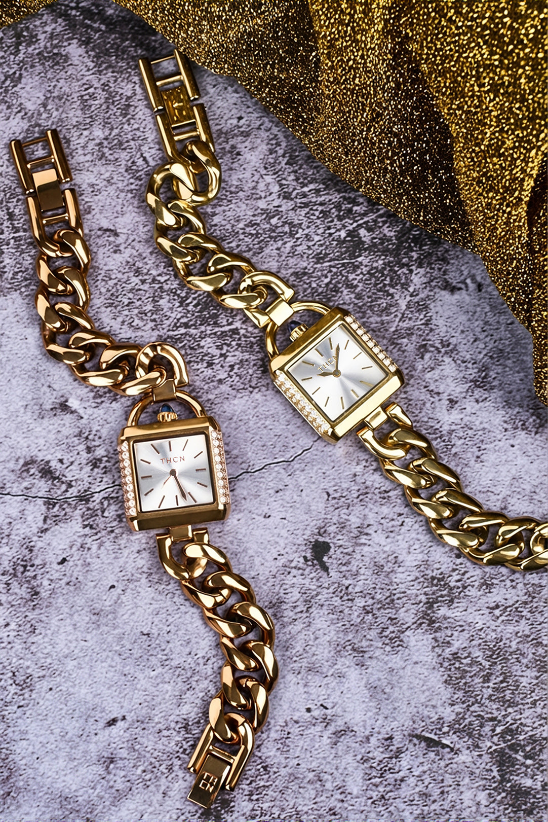 THCN C· II White Sunray Dial Gold Chain-Link Watch