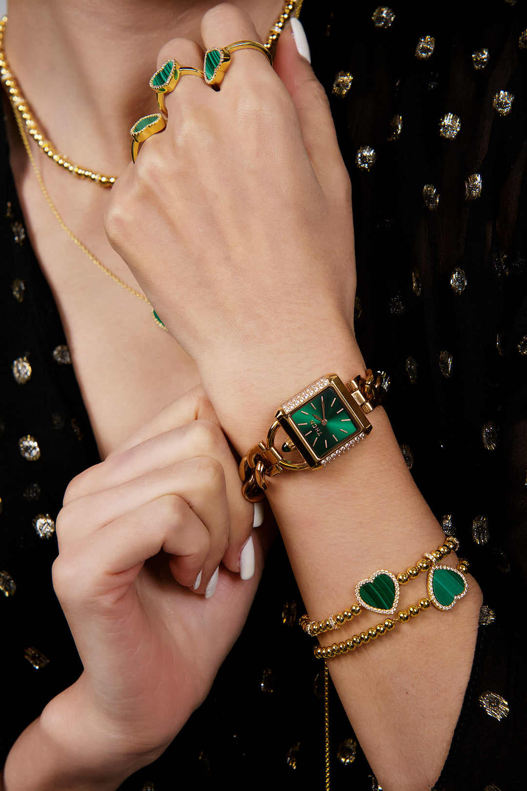 THCN C· II Green Sunray Dial Rose Gold Chain-Link Watch