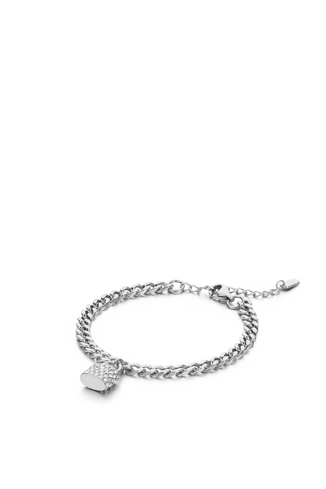 Pavé Lock Chain Silver Plated Stainless Steel Bracelet