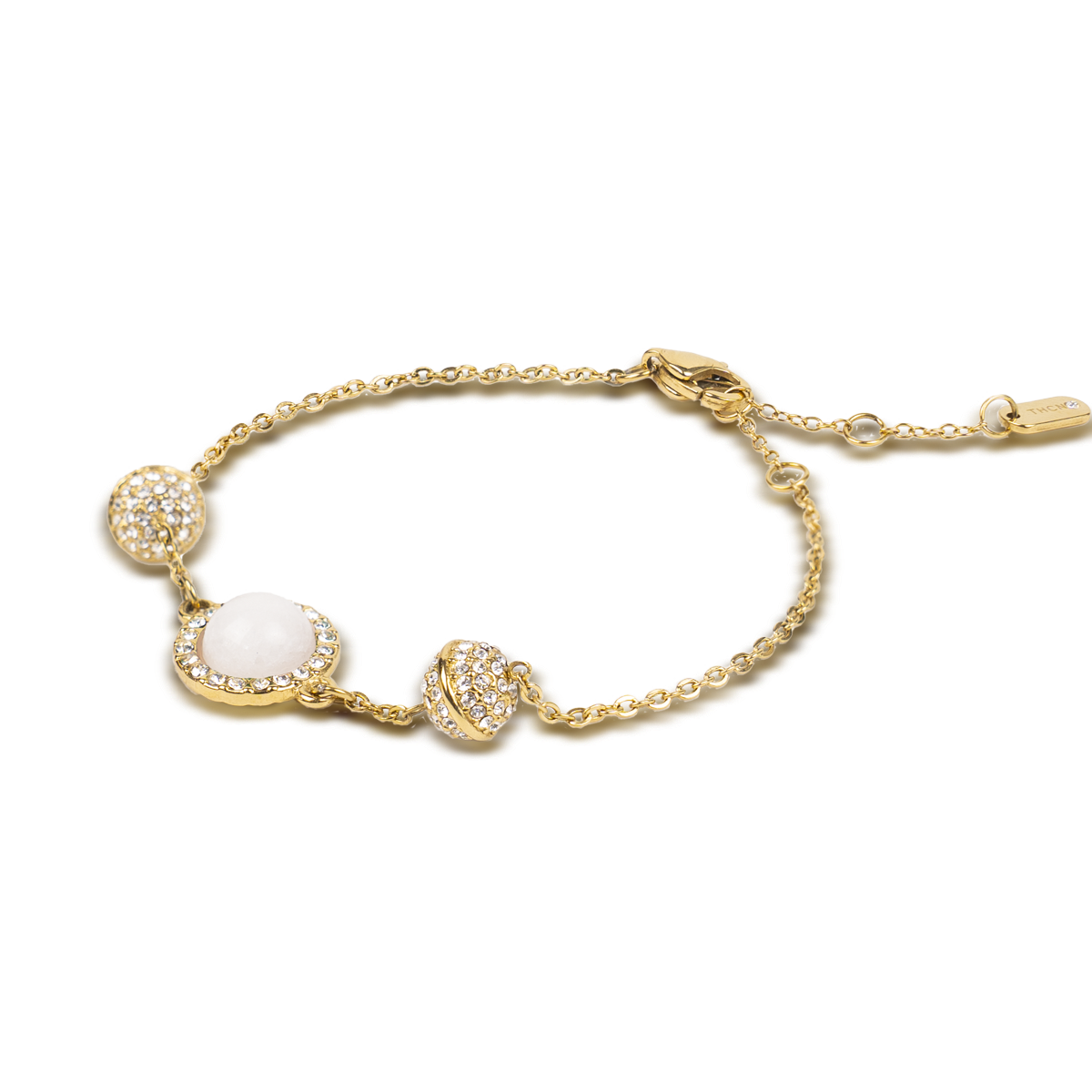 THCN Ladies Gold Watch & White Onyx Bracelets Gift Set