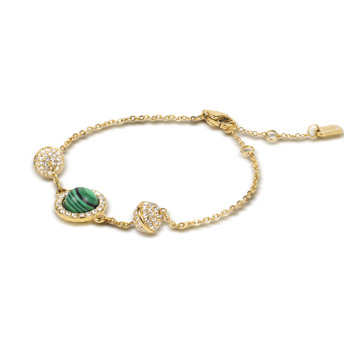 THCN Ladies Gold Watch & Malachite Bracelets Gift Set