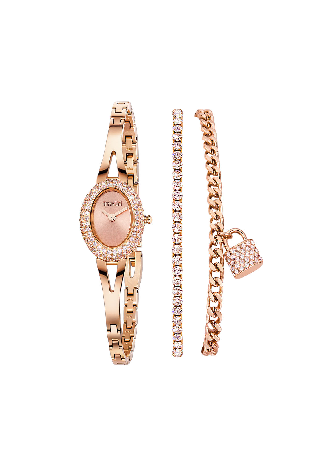 Mini Rose Gold Jewelry Watch with Two Bracelets Gift Set