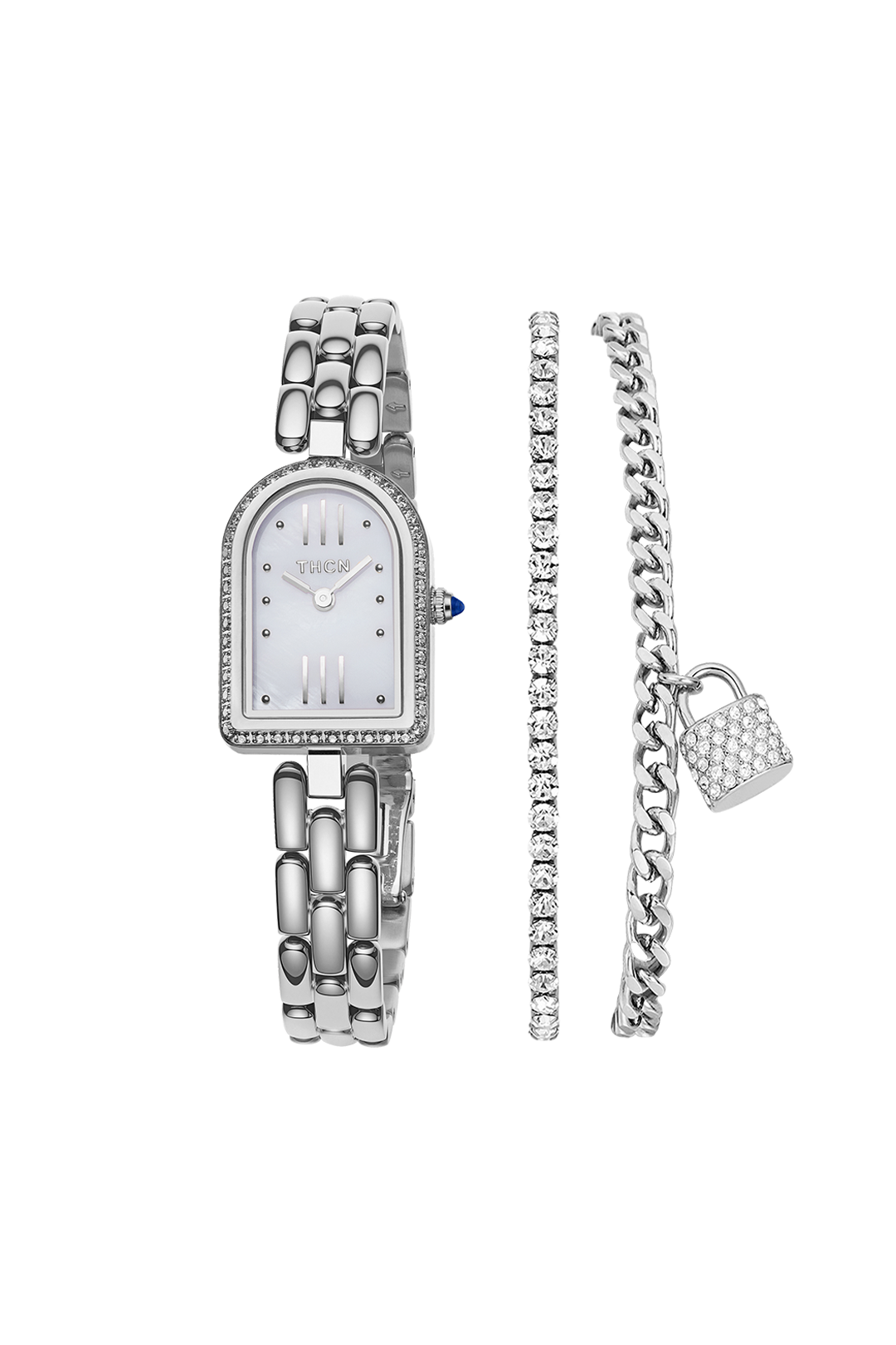 Silver Dial Chain-Link Watch with Two Bracelets Gift Set