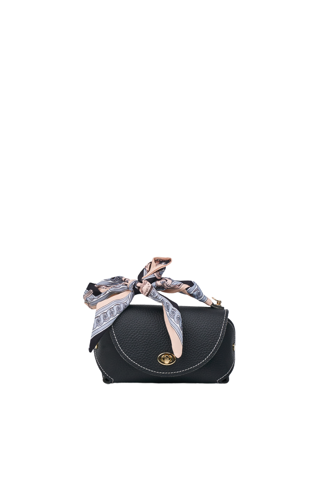 Everly M Genuine Pebble Black Leather Saddle Bag and Scarf