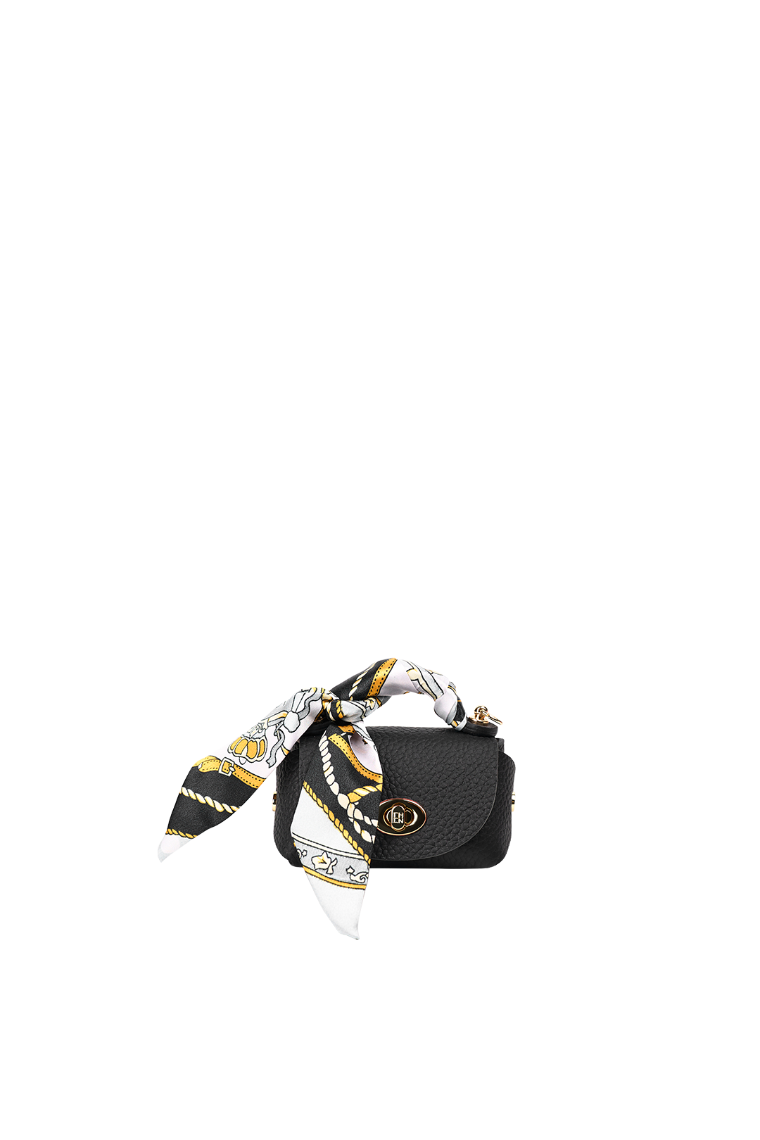 Everly Mini Genuine Pebble Black Leather Flap Bag and Scarf