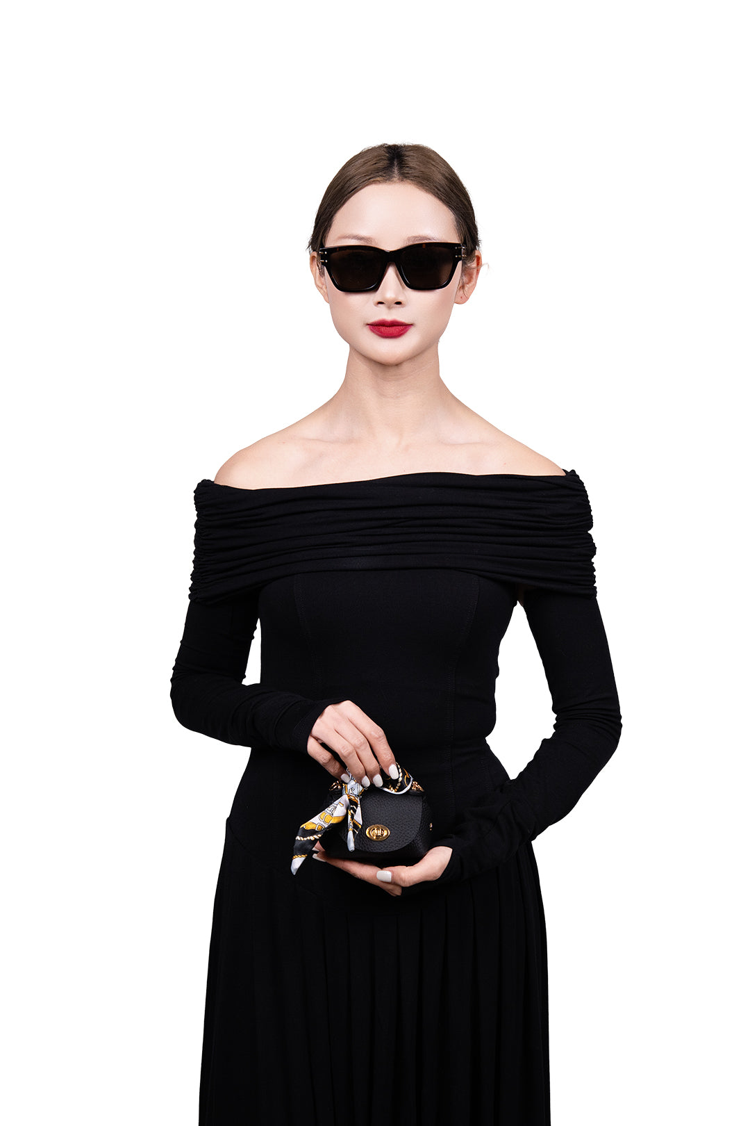 Everly Mini Genuine Pebble Black Leather Flap Bag and Scarf