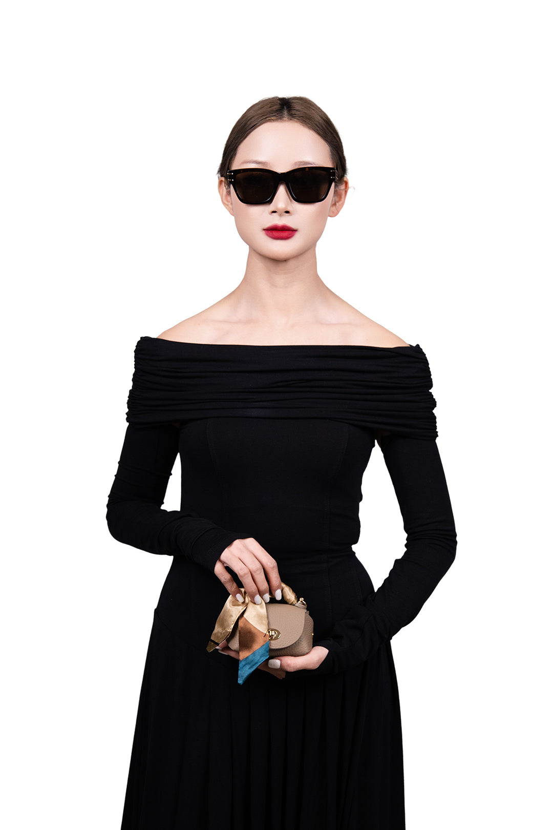 Everly Mini Genuine Pebble Classic Gray Leather Flap Bag and Scarf