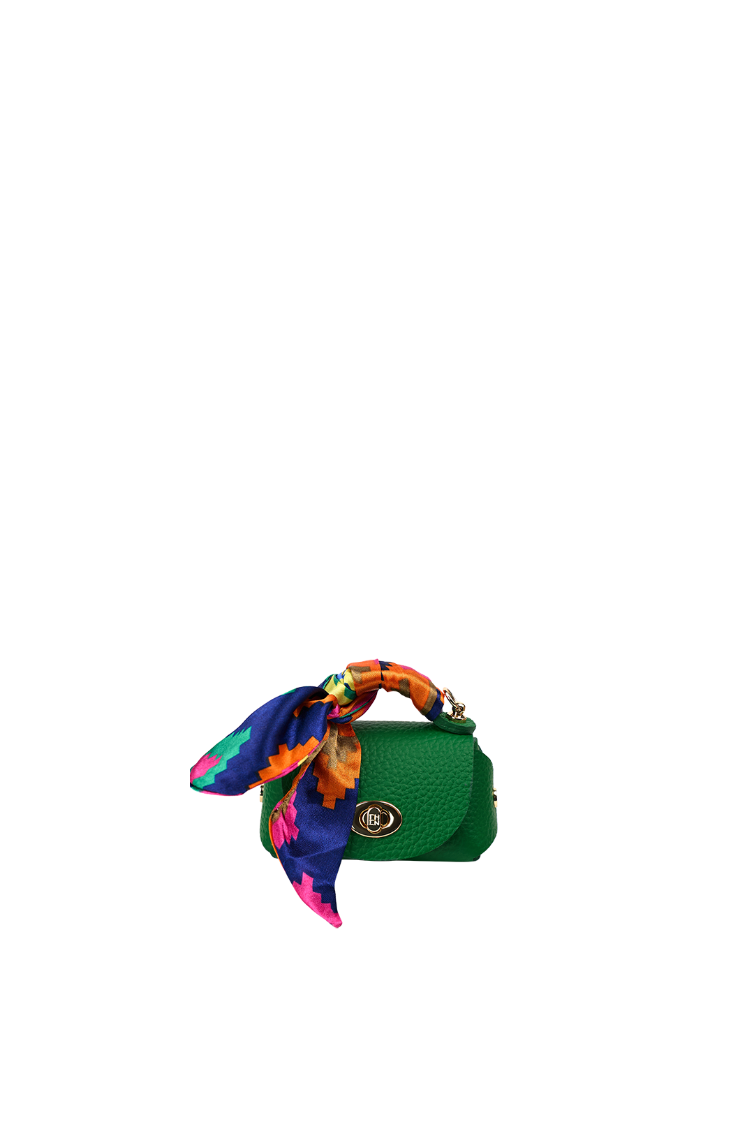 Everly Mini Genuine Pebble Green Leather Flap Bag and Scarf