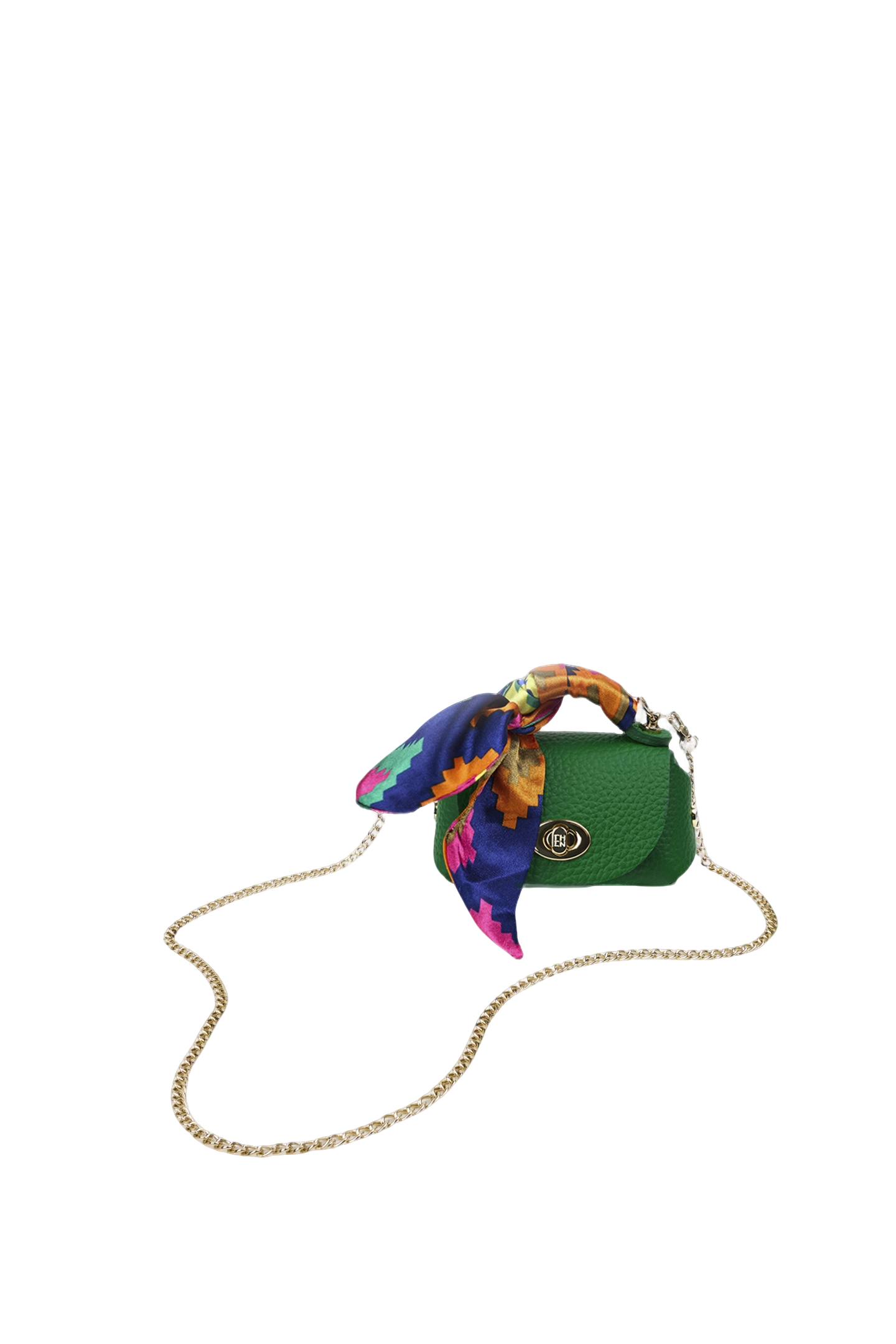 Everly Mini Genuine Pebble Green Leather Flap Bag and Scarf