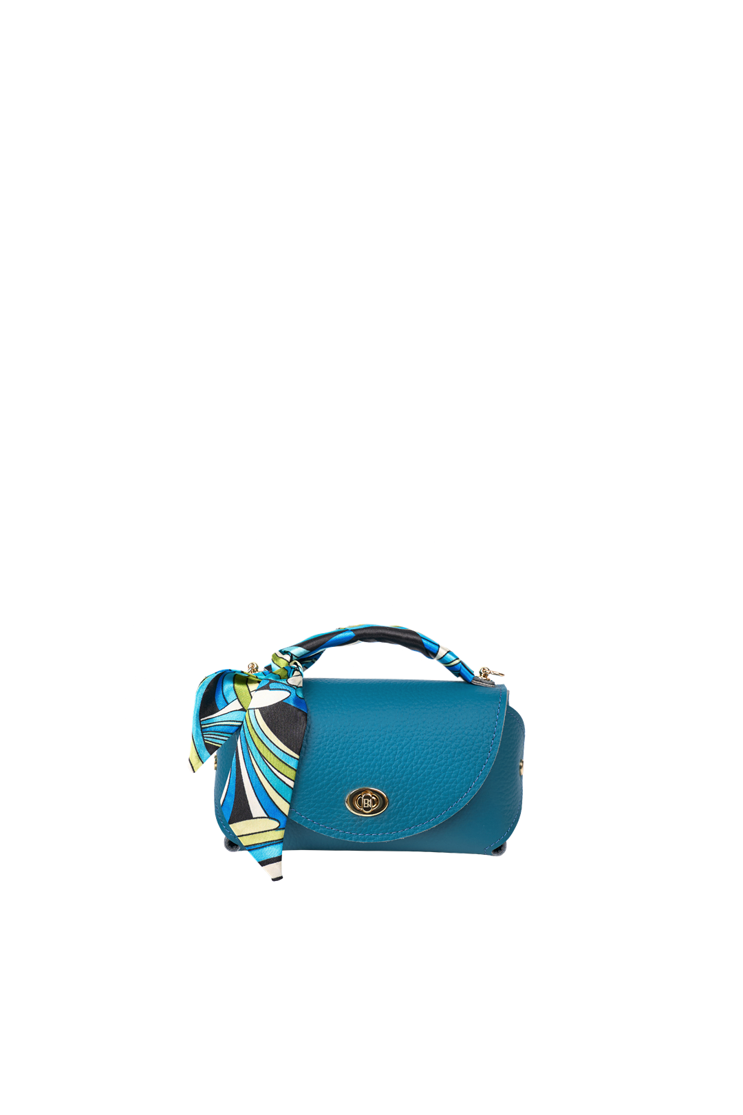 Everly M Genuine Pebble Blue Leather Saddle Bag and Scarf