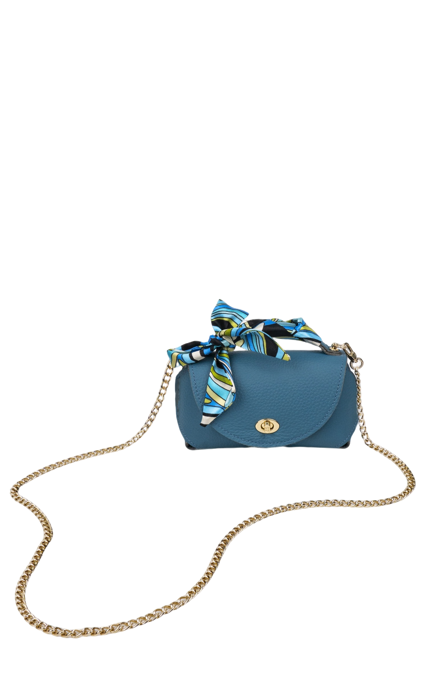 Everly M Genuine Pebble Blue Leather Saddle Bag and Scarf