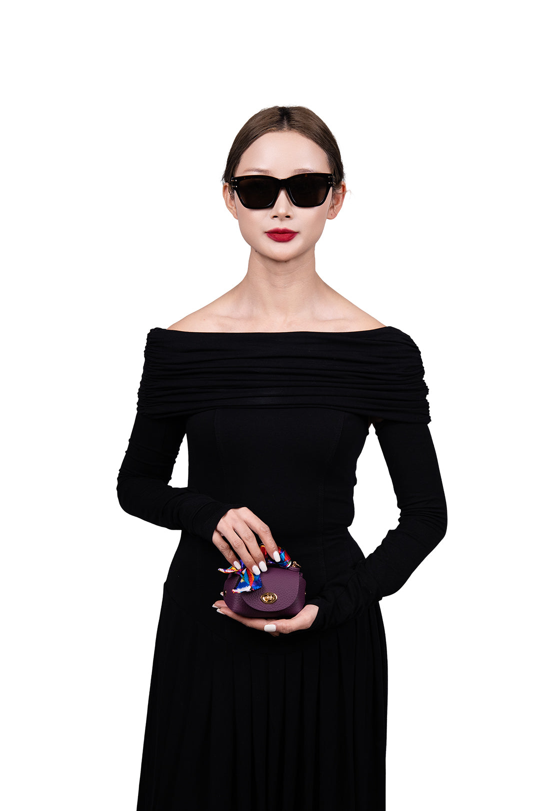 Everly Mini Genuine Pebble Purple Leather Flap Bag and Scarf