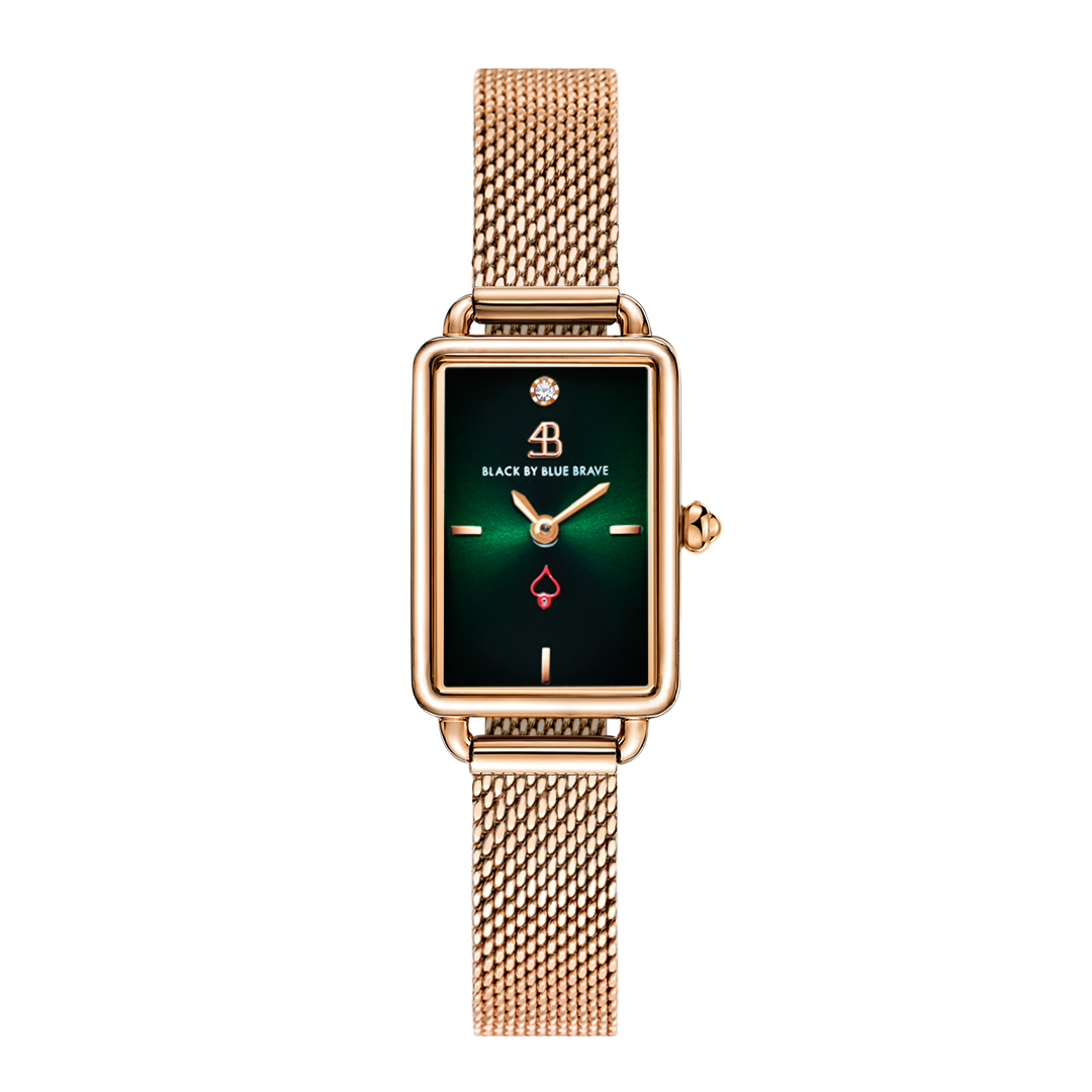 Vesta 20*27mm Green Dial Genuine Diamond Rosegold Bracelet Watch - 4B6020 - front - Black By Blue Brave
