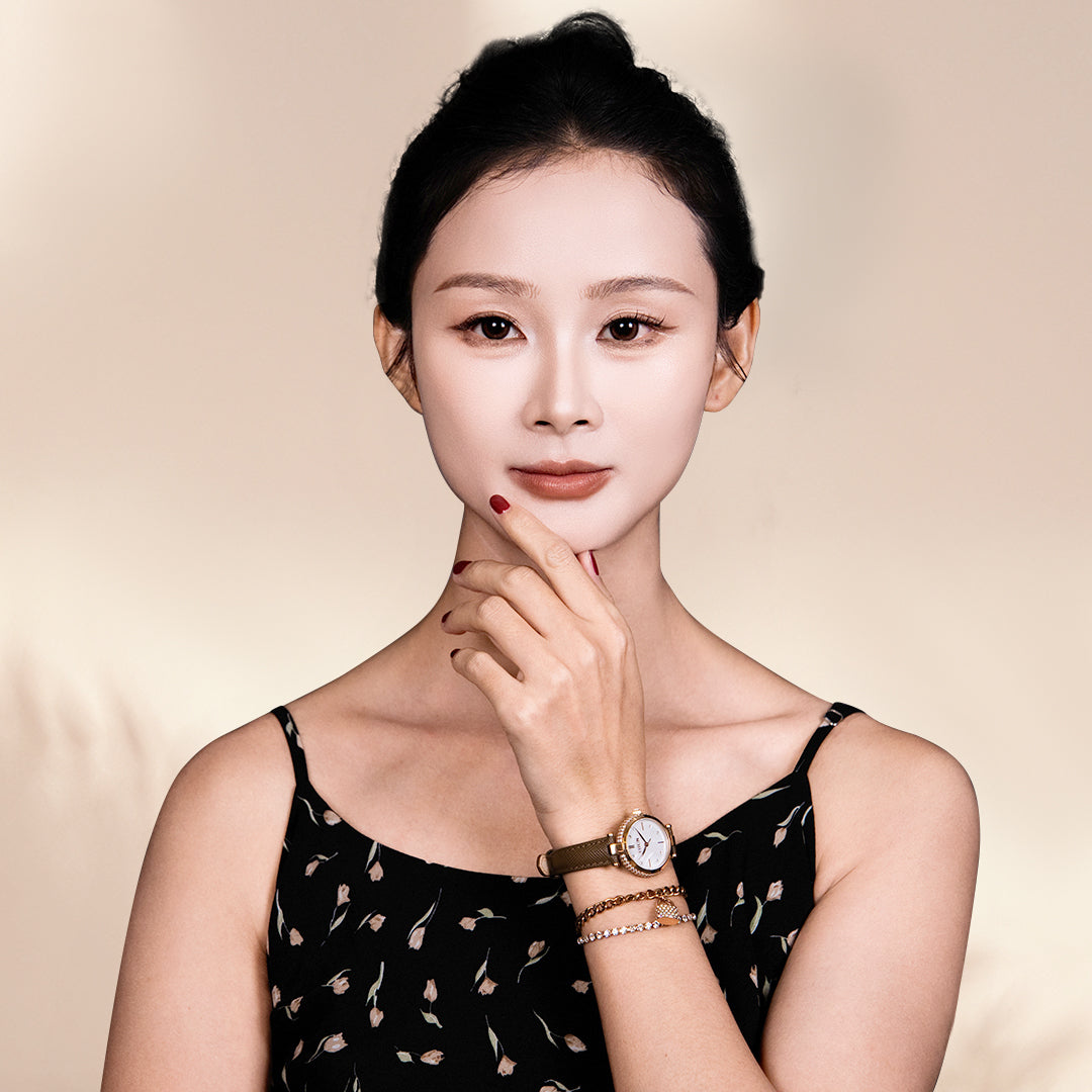 THCN Ladies Brown Leather Watch & Rosegold Bracelets Gift Set (One Watch & Two Free Bracelets)