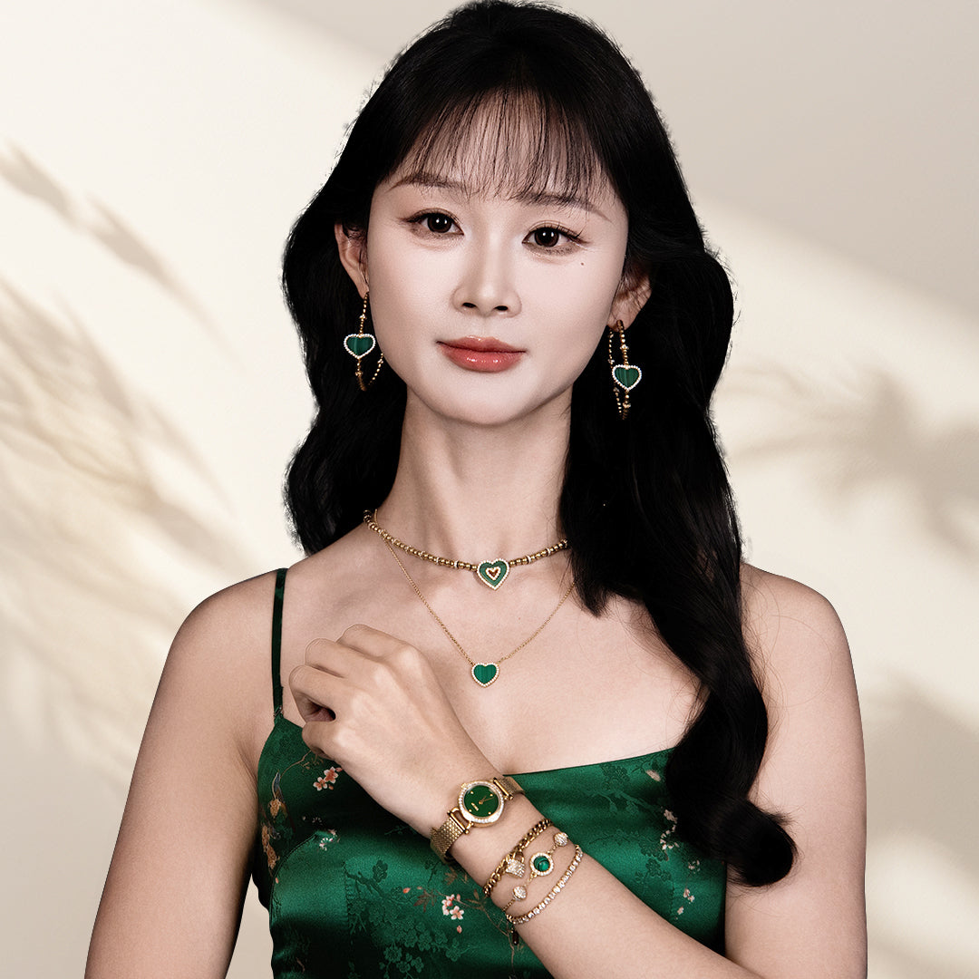 THCN Ladies Gold Watch & Malachite Bracelets Gift Set (One Watch & Three Free Bracelets)