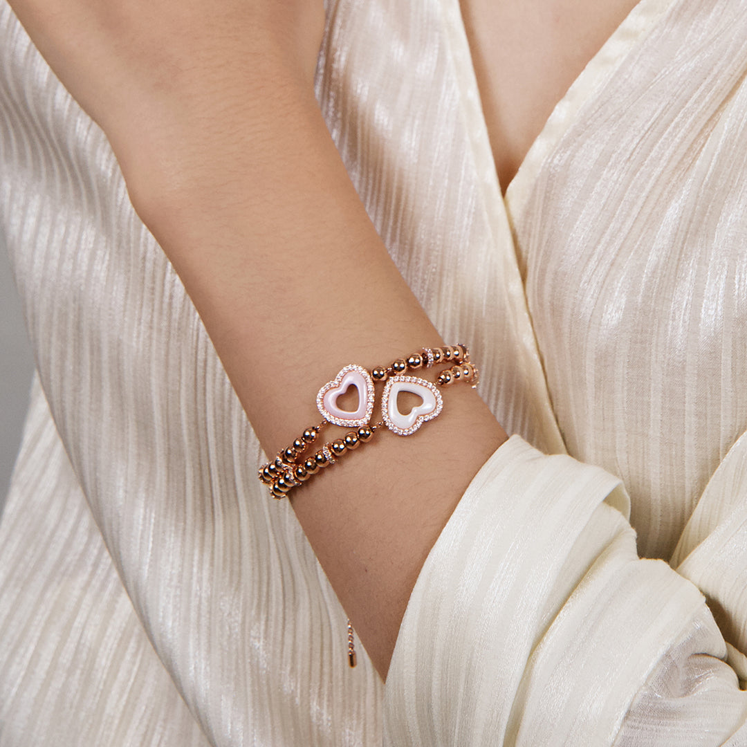 Love Heart Pink Ceramic Bracelet 18K Rose Gold Plated